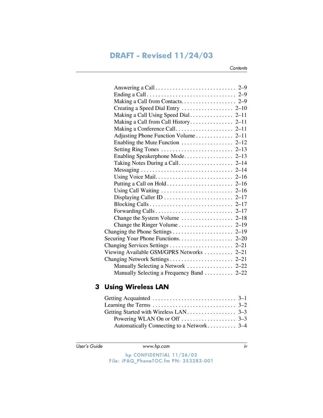 HP h6300 manual Draft Revised 11/24/03, Using Wireless LAN 