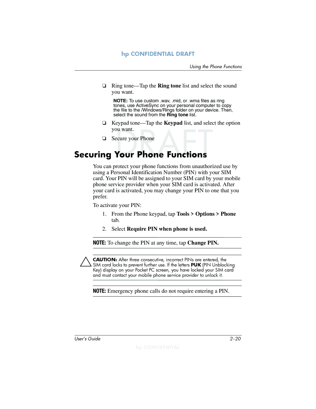 HP h6300 manual Securing Your Phone Functions, Select Require PIN when phone is used 