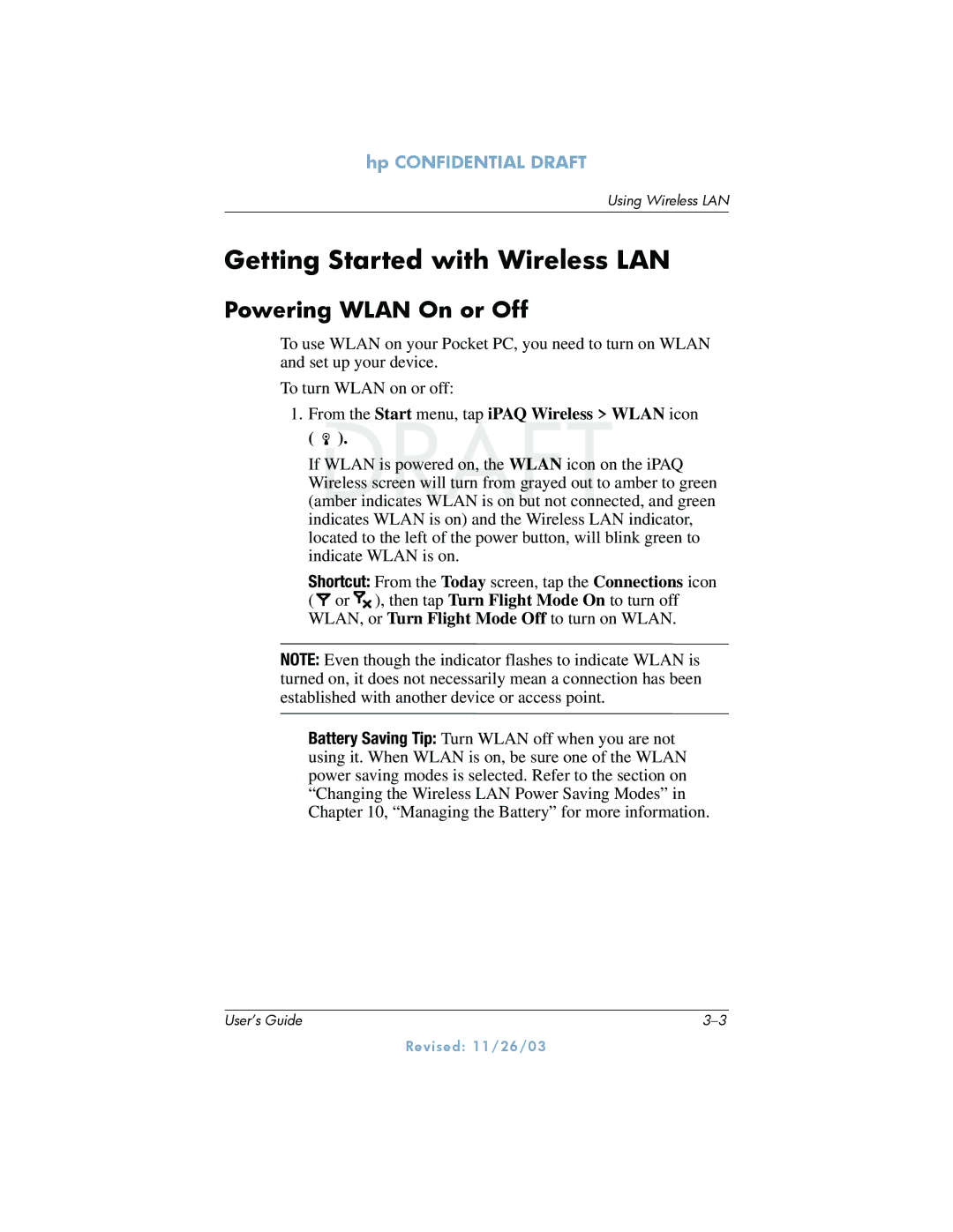 HP h6300 manual Getting Started with Wireless LAN, Powering Wlan On or Off 