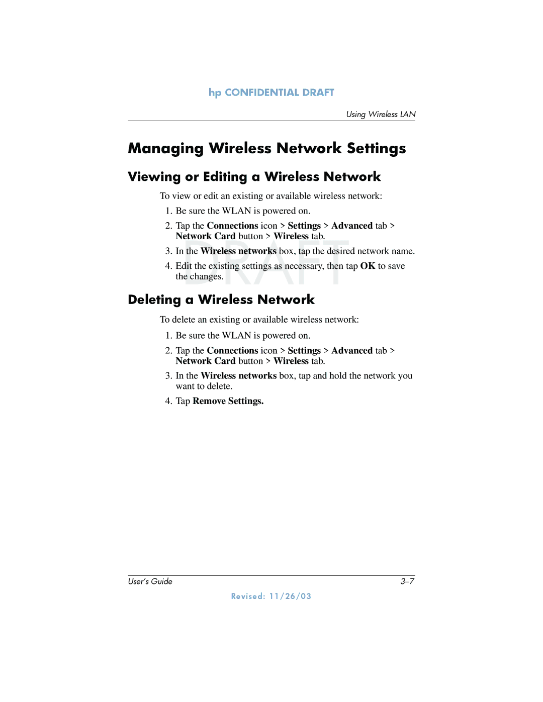 HP h6300 manual Managing Wireless Network Settings, Viewing or Editing a Wireless Network, Deleting a Wireless Network 