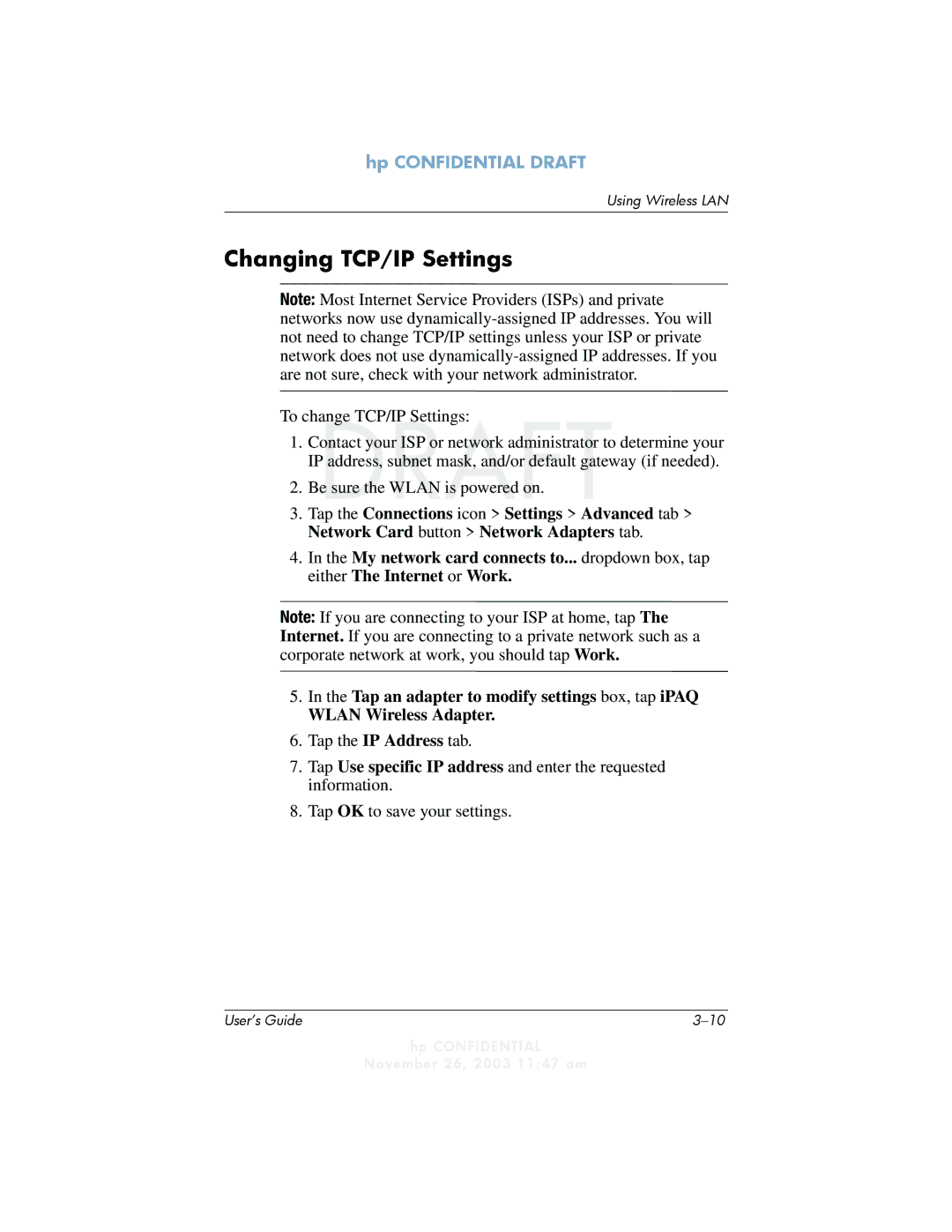 HP h6300 manual Changing TCP/IP Settings 