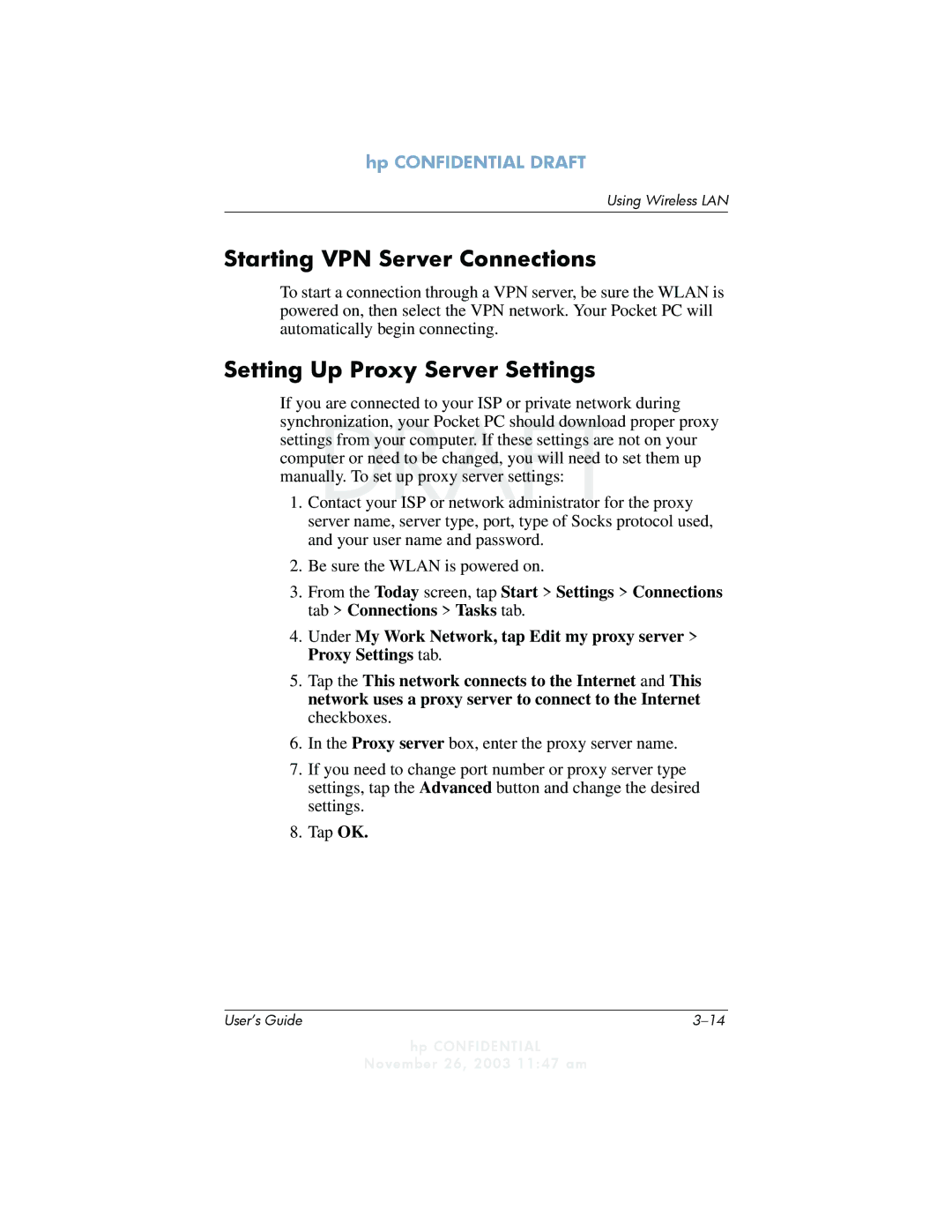 HP h6300 manual Starting VPN Server Connections, Setting Up Proxy Server Settings 