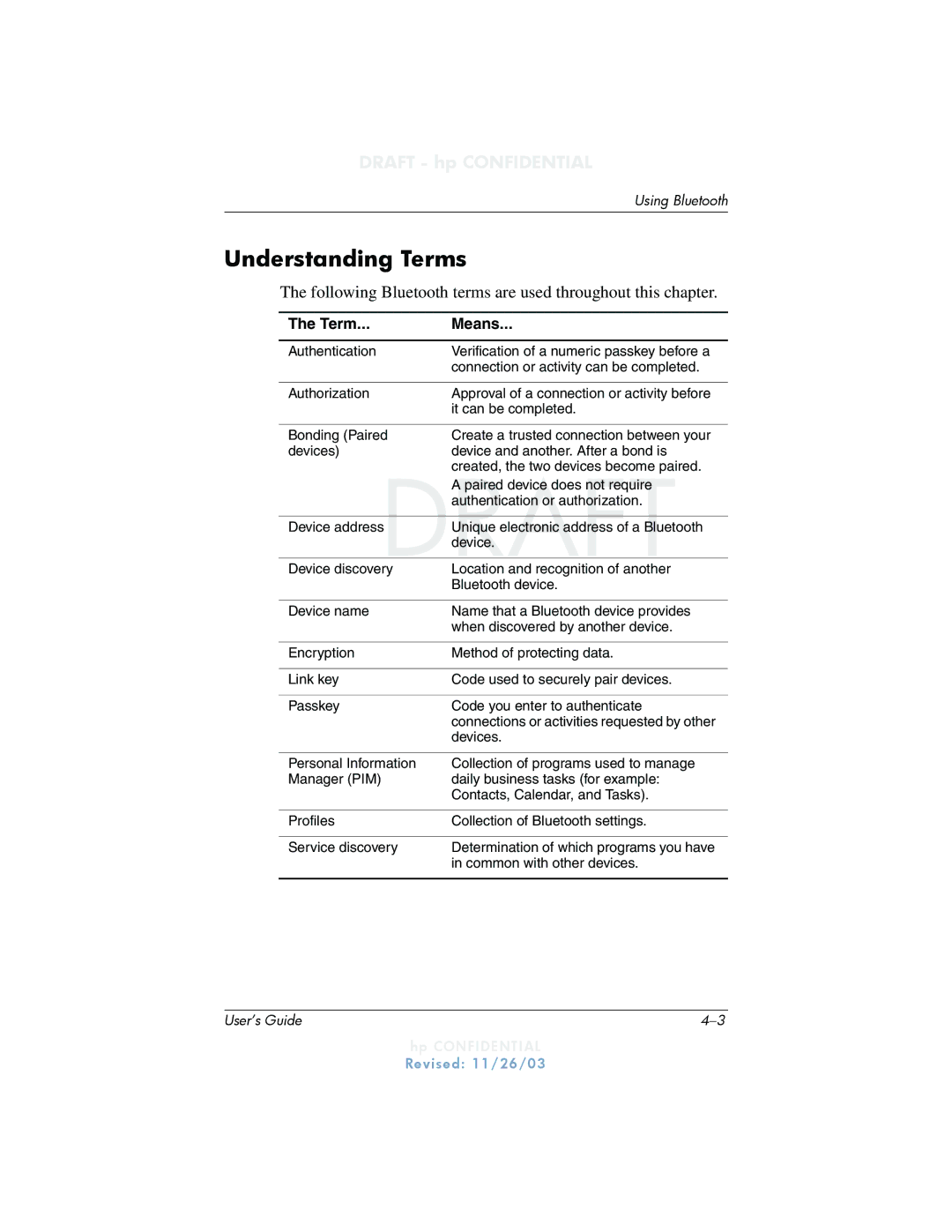 HP h6300 manual Understanding Terms, Following Bluetooth terms are used throughout this chapter 