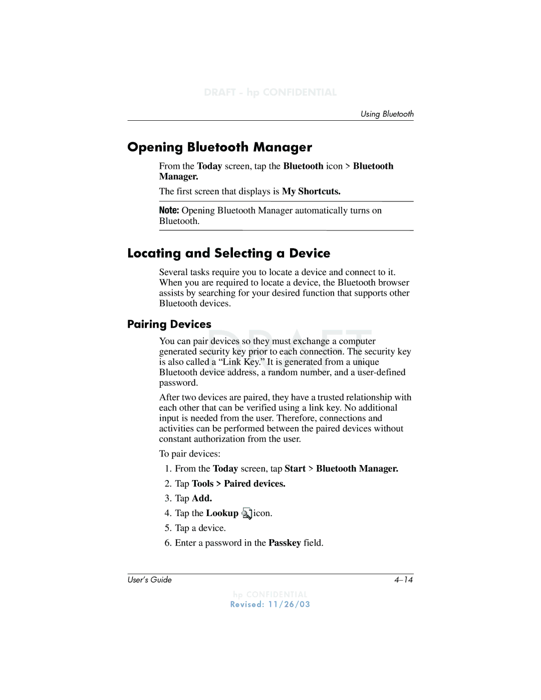 HP h6300 manual Opening Bluetooth Manager, Locating and Selecting a Device 