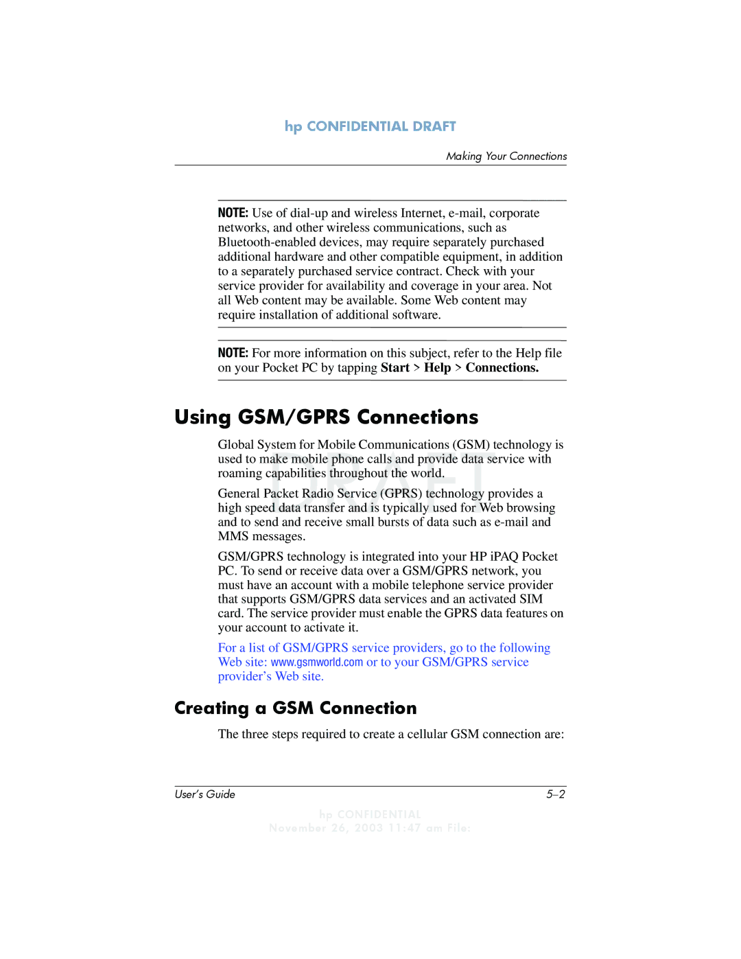 HP h6300 manual Using GSM/GPRS Connections, Creating a GSM Connection 