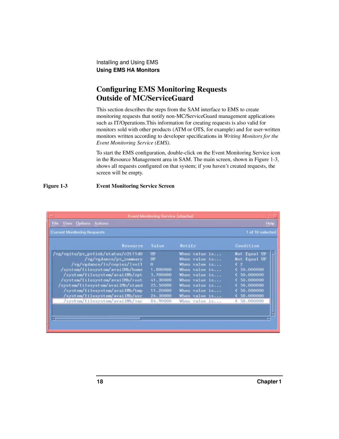 HP HA s Software manual Event Monitoring Service Screen 