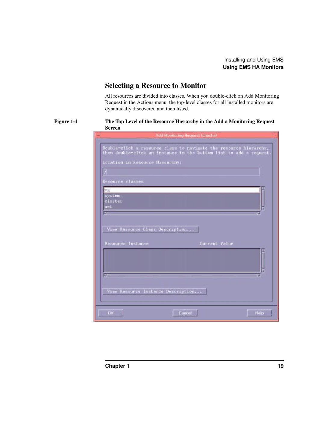 HP HA s Software manual Selecting a Resource to Monitor, Screen 