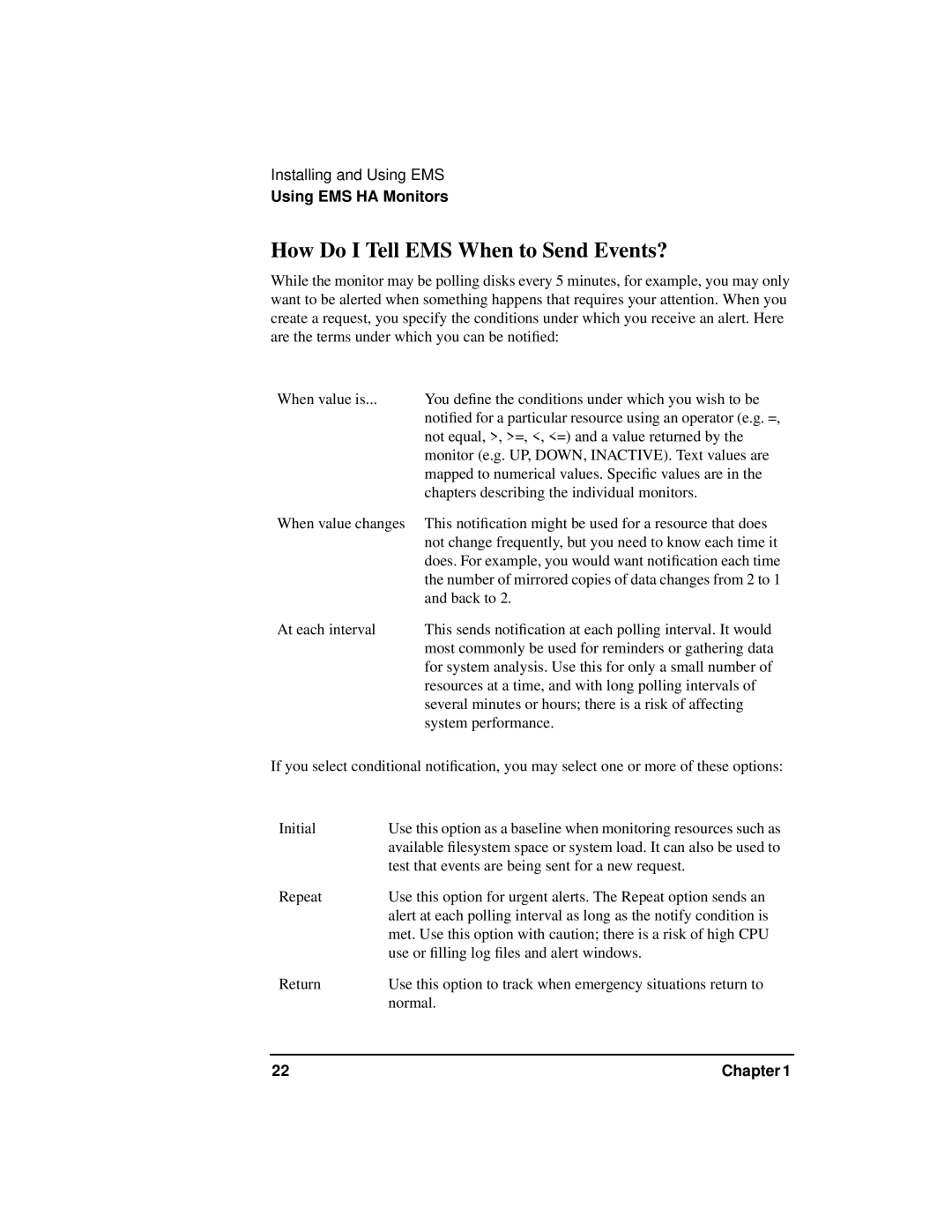 HP HA s Software manual How Do I Tell EMS When to Send Events? 