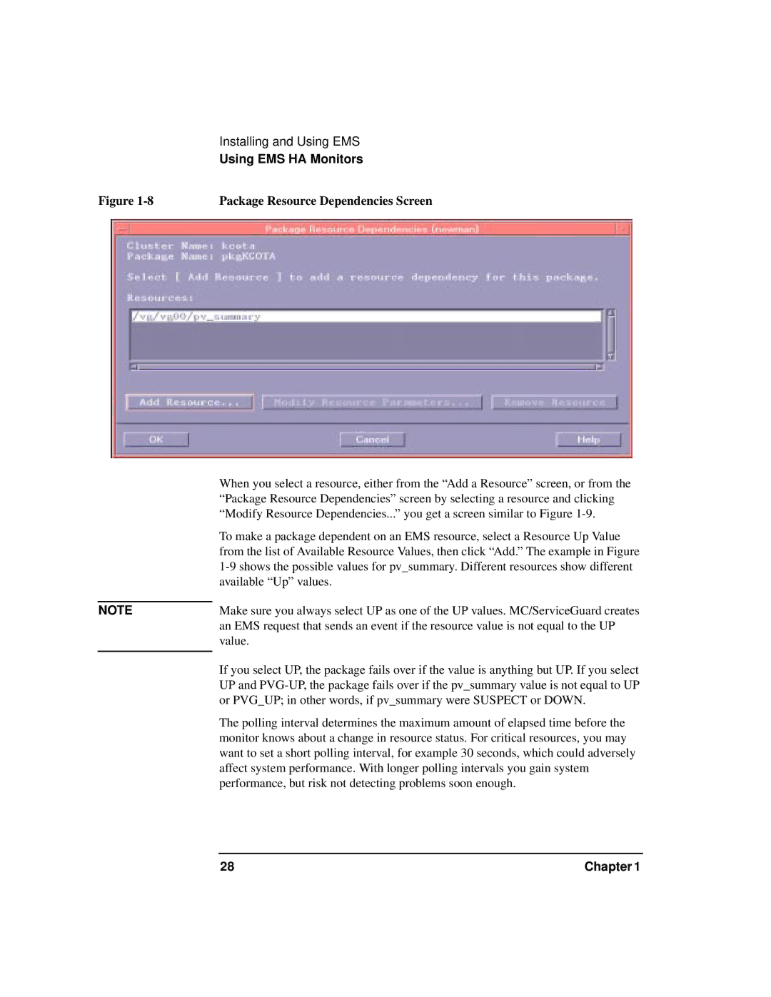 HP HA s Software manual Package Resource Dependencies Screen 