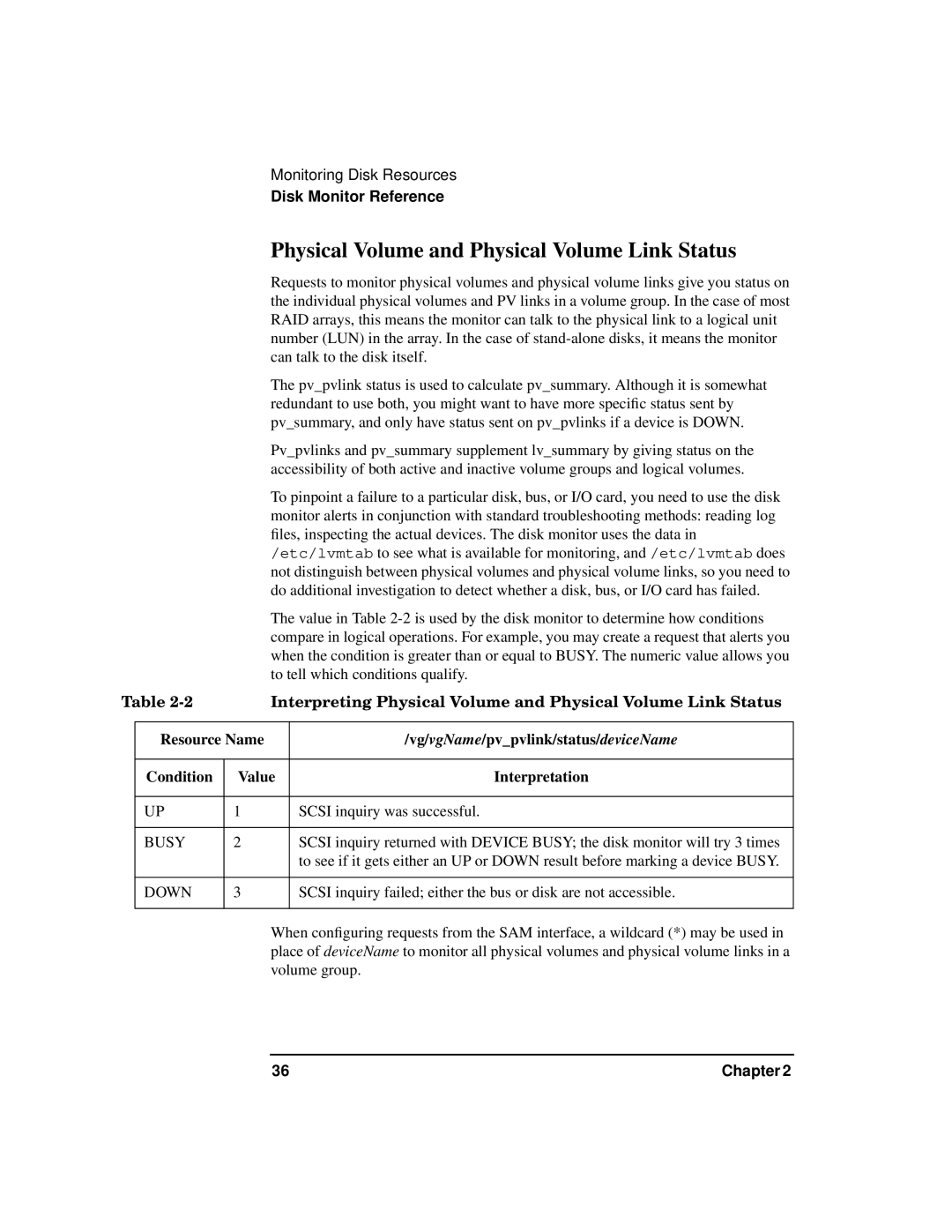 HP HA s Software manual Physical Volume and Physical Volume Link Status 