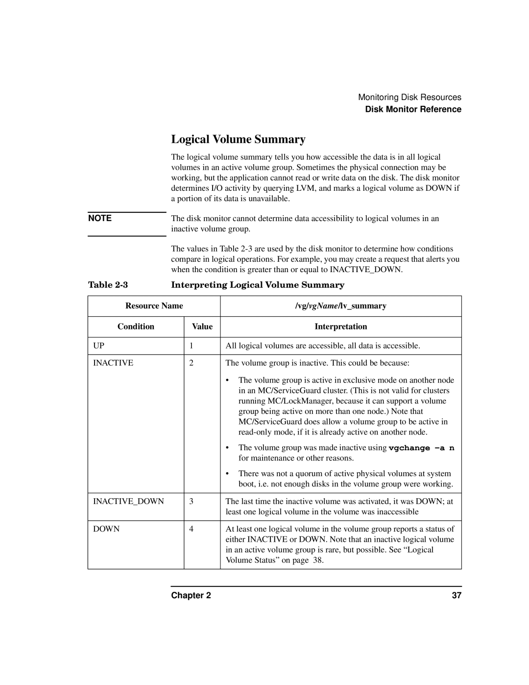 HP HA s Software manual Interpreting Logical Volume Summary 