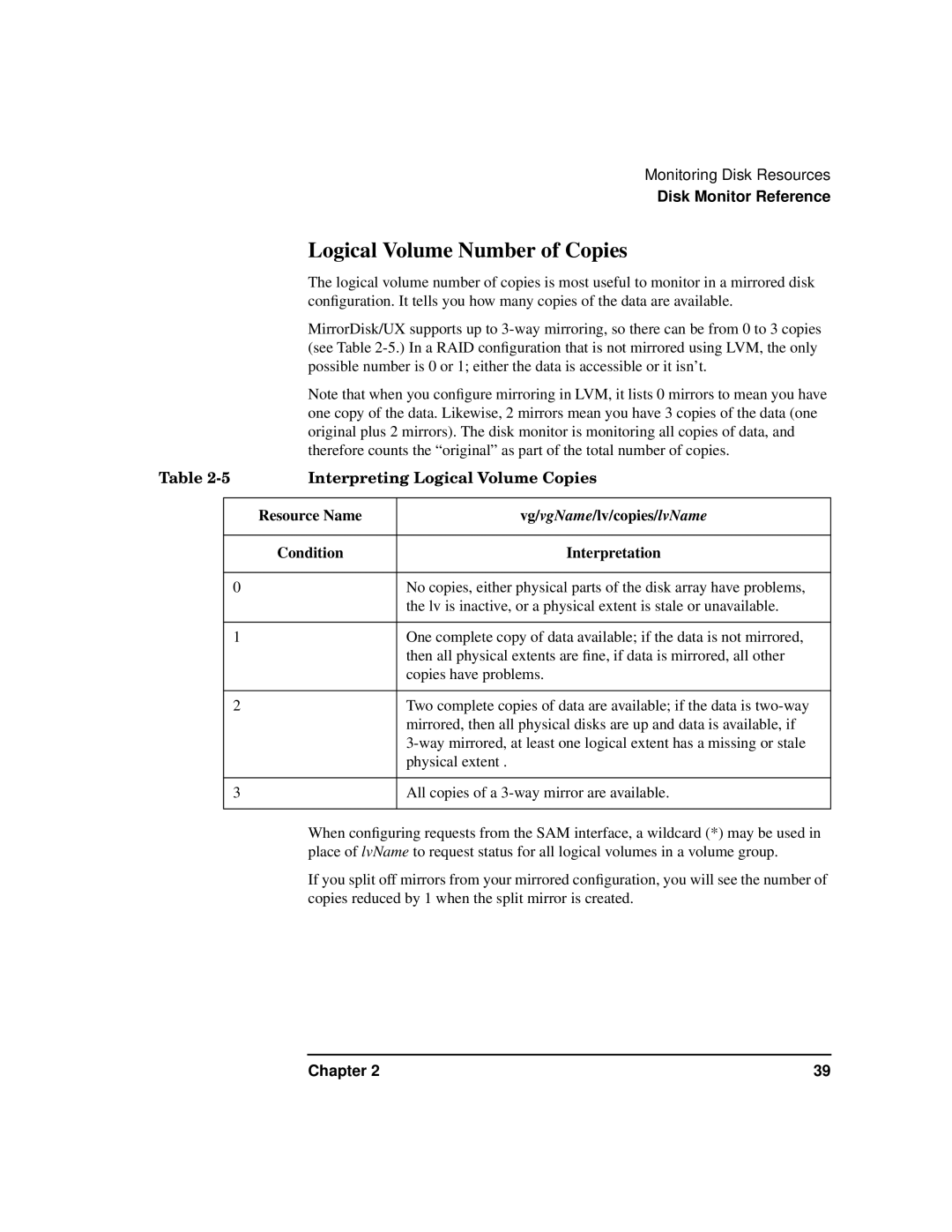 HP HA s Software manual Logical Volume Number of Copies, Interpreting Logical Volume Copies 