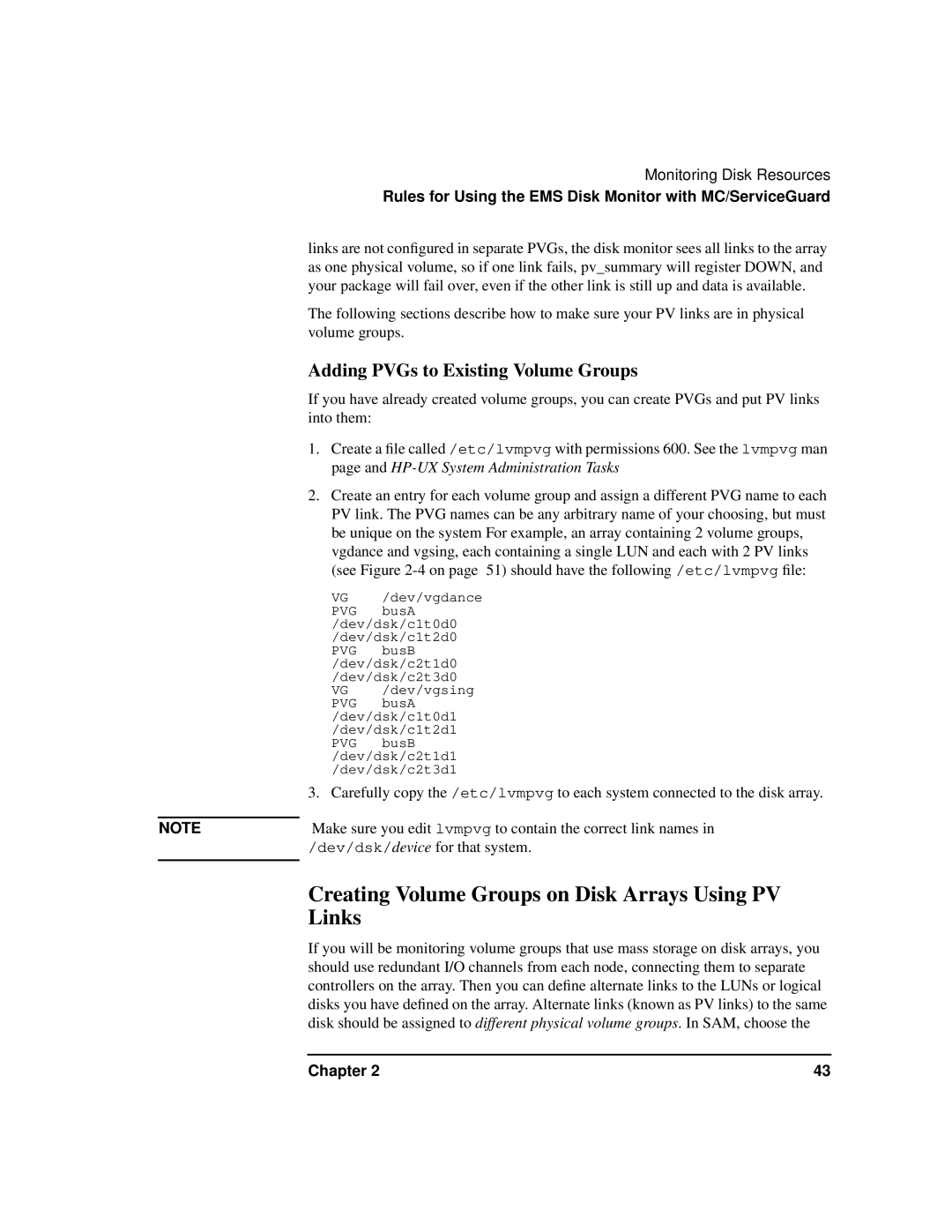 HP HA s Software manual Creating Volume Groups on Disk Arrays Using PV Links, Adding PVGs to Existing Volume Groups 