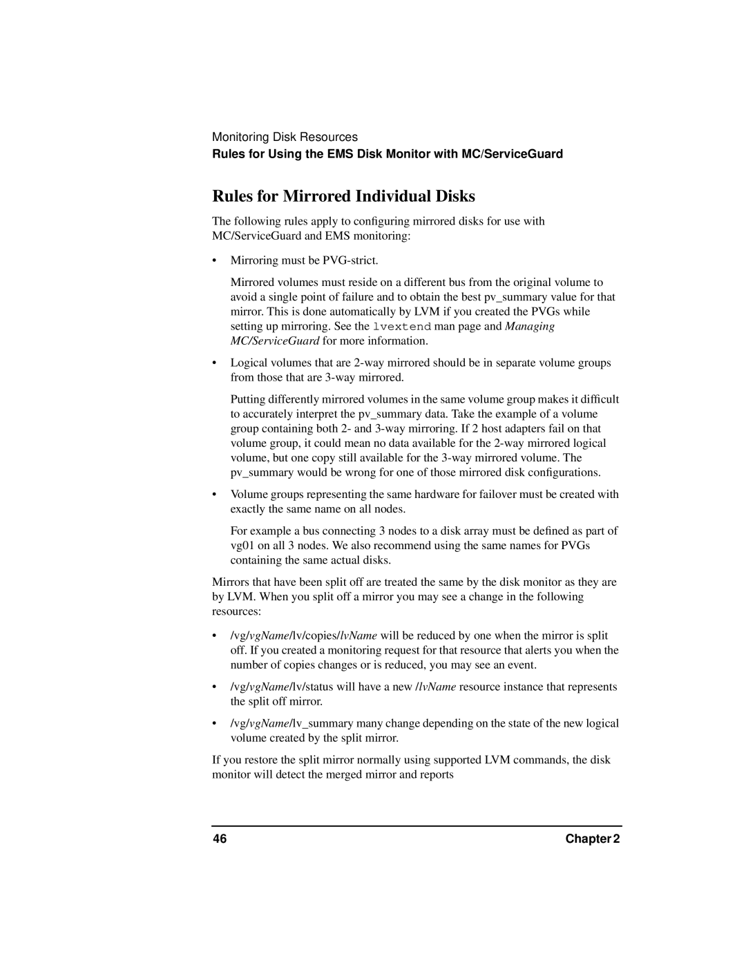 HP HA s Software manual Rules for Mirrored Individual Disks 