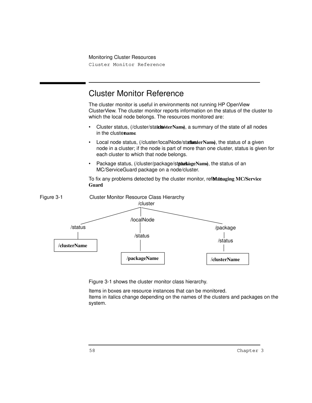 HP HA s Software manual Cluster Monitor Reference, Cluster Monitor Resource Class Hierarchy 