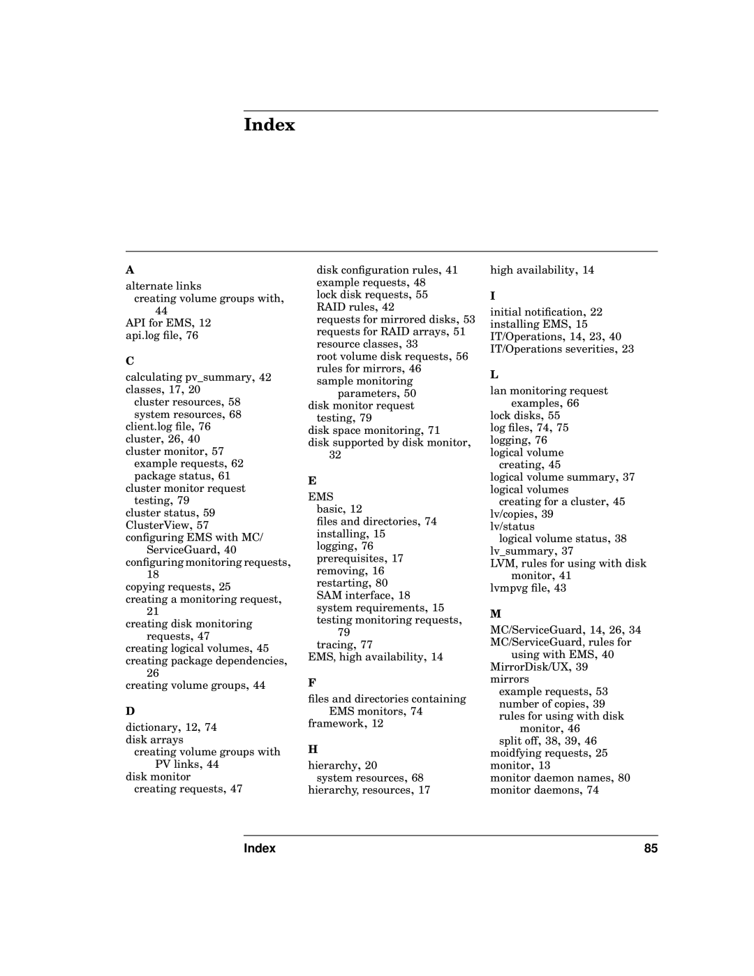 HP HA s Software manual Index 