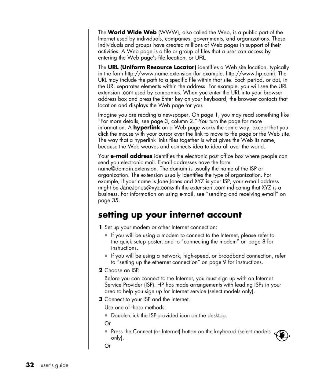 HP HB4 manual Setting up your internet account 