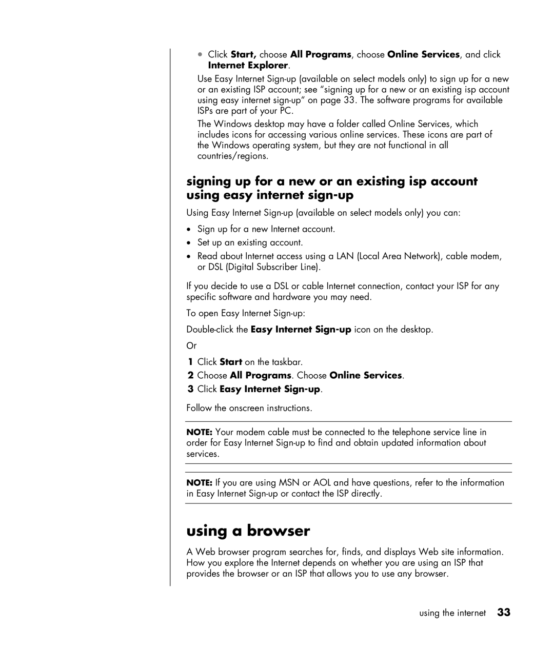 HP HB4 manual Using a browser 