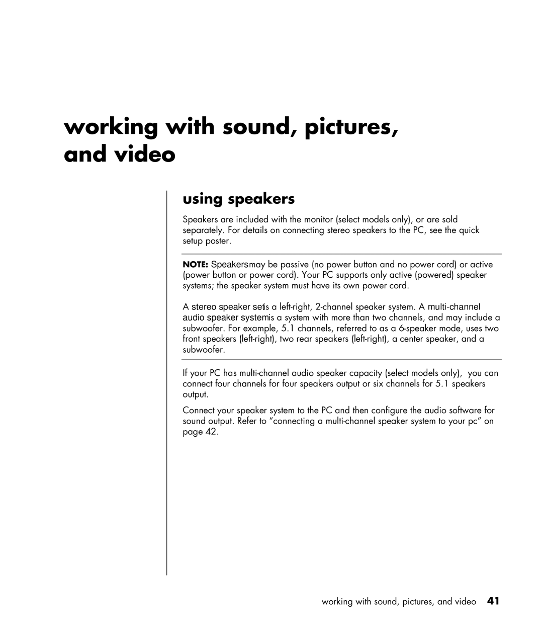 HP HB4 manual Working with sound, pictures, and video, Using speakers 