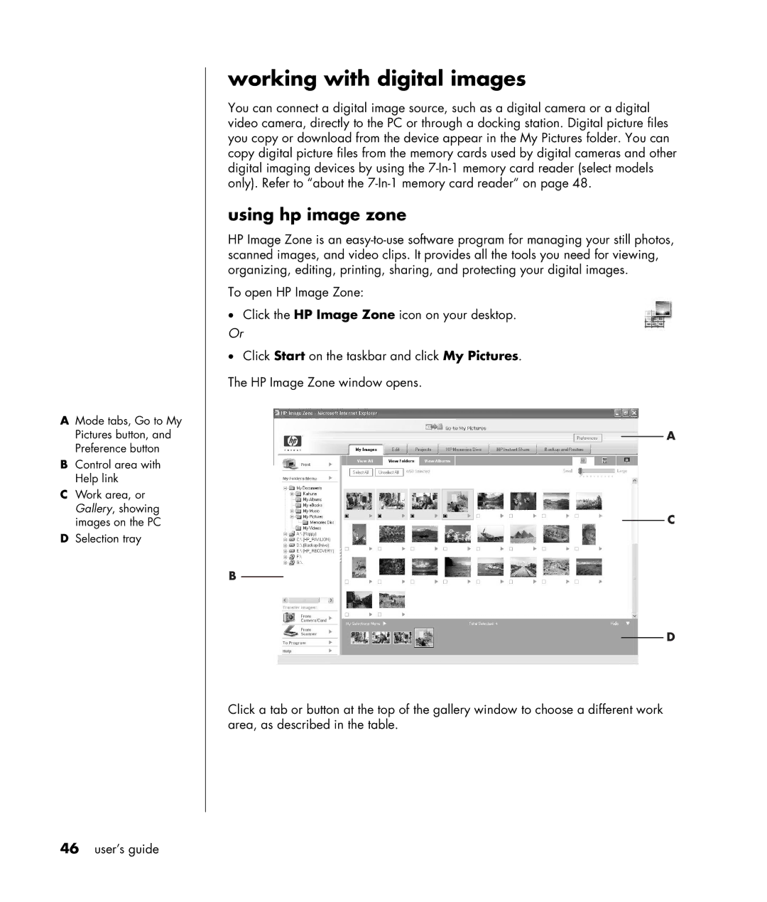 HP HB4 manual Working with digital images, Using hp image zone 