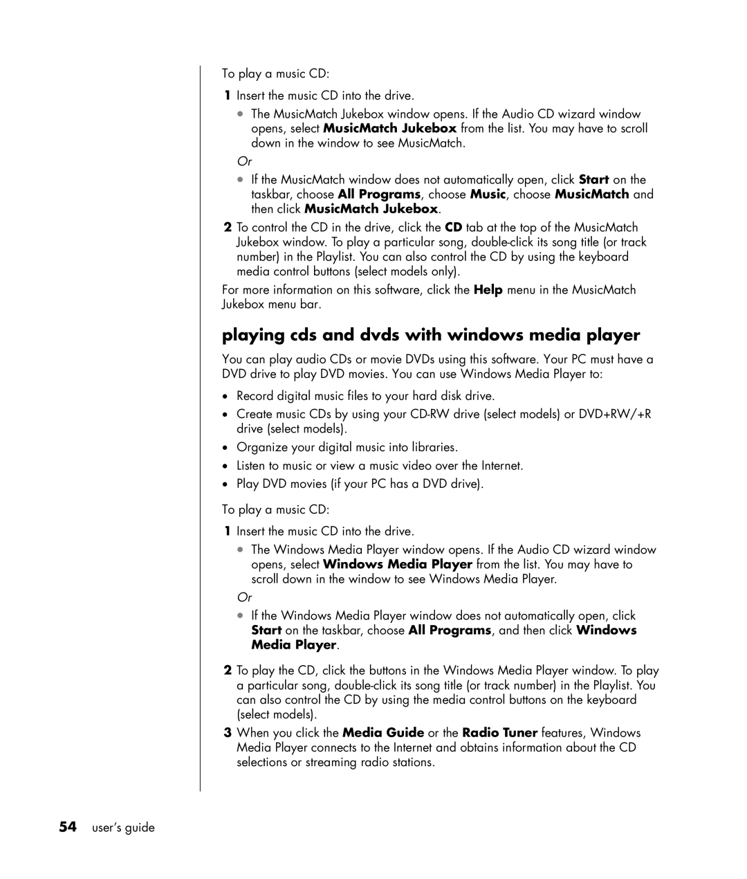 HP HB4 manual Playing cds and dvds with windows media player 