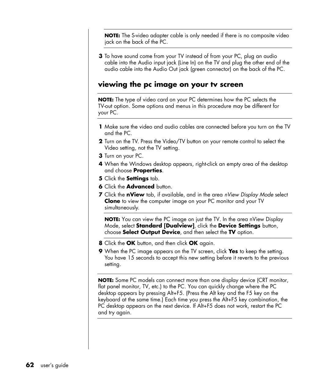 HP HB4 manual Viewing the pc image on your tv screen 