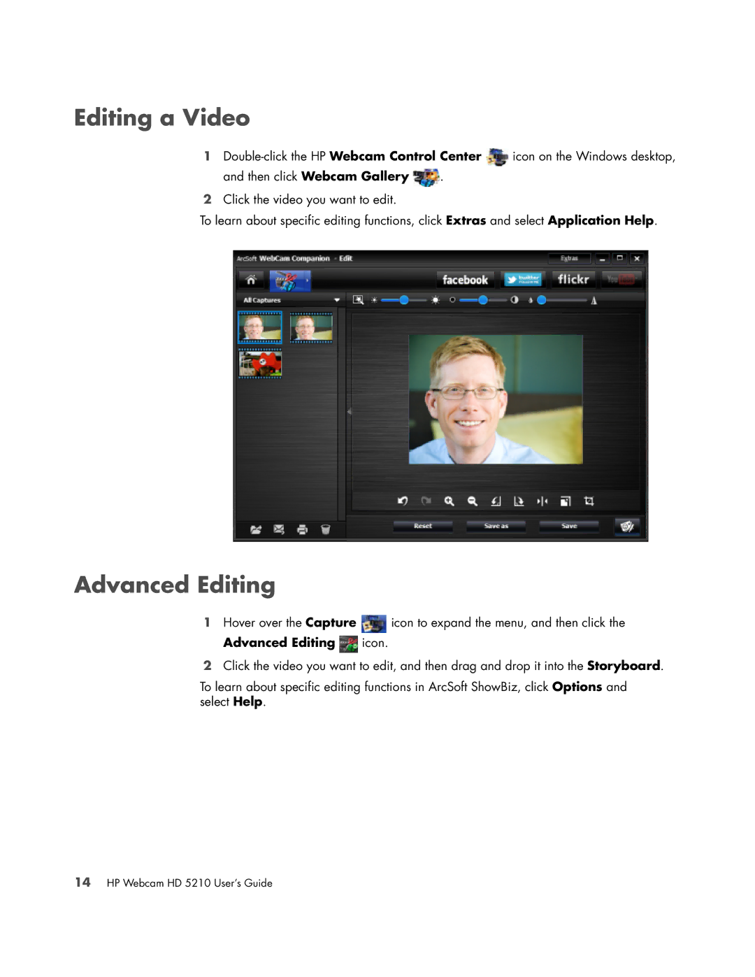 HP HD 5210 manual Editing a Video, Advanced Editing 