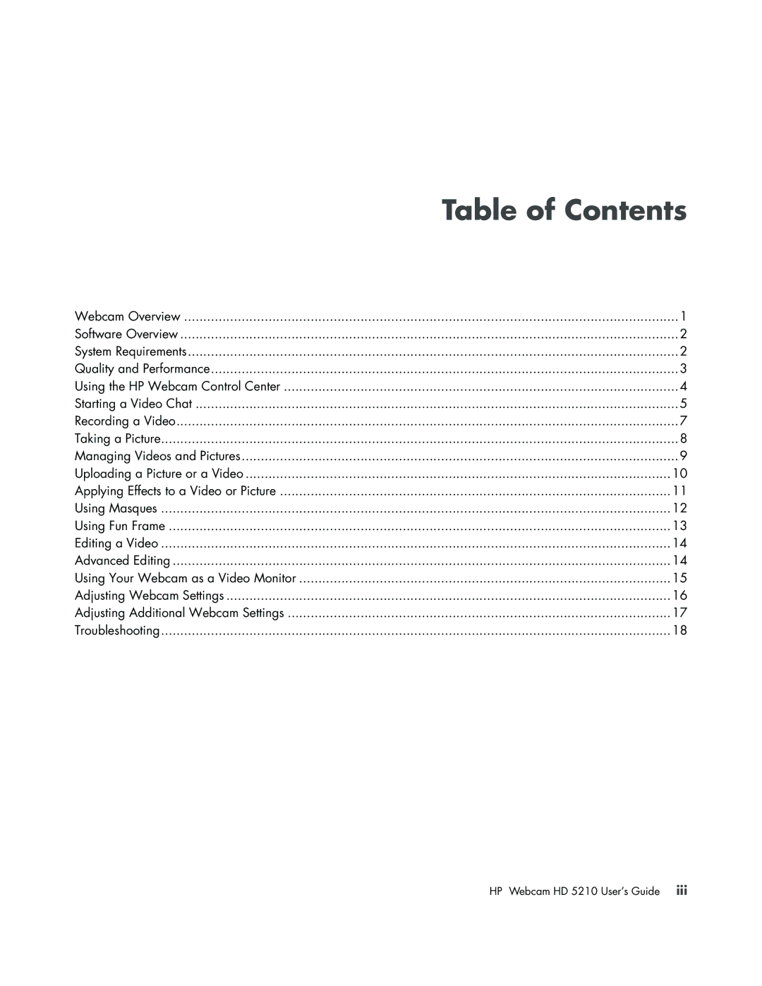 HP HD 5210 manual Table of Contents 