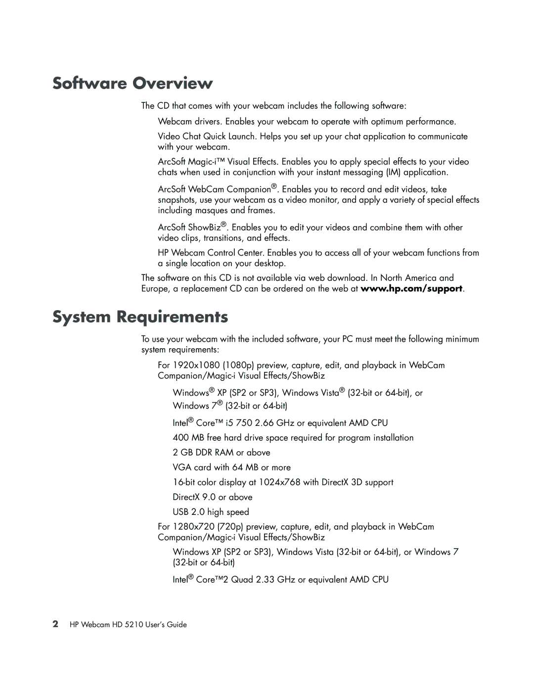 HP HD 5210 manual Software Overview, System Requirements 