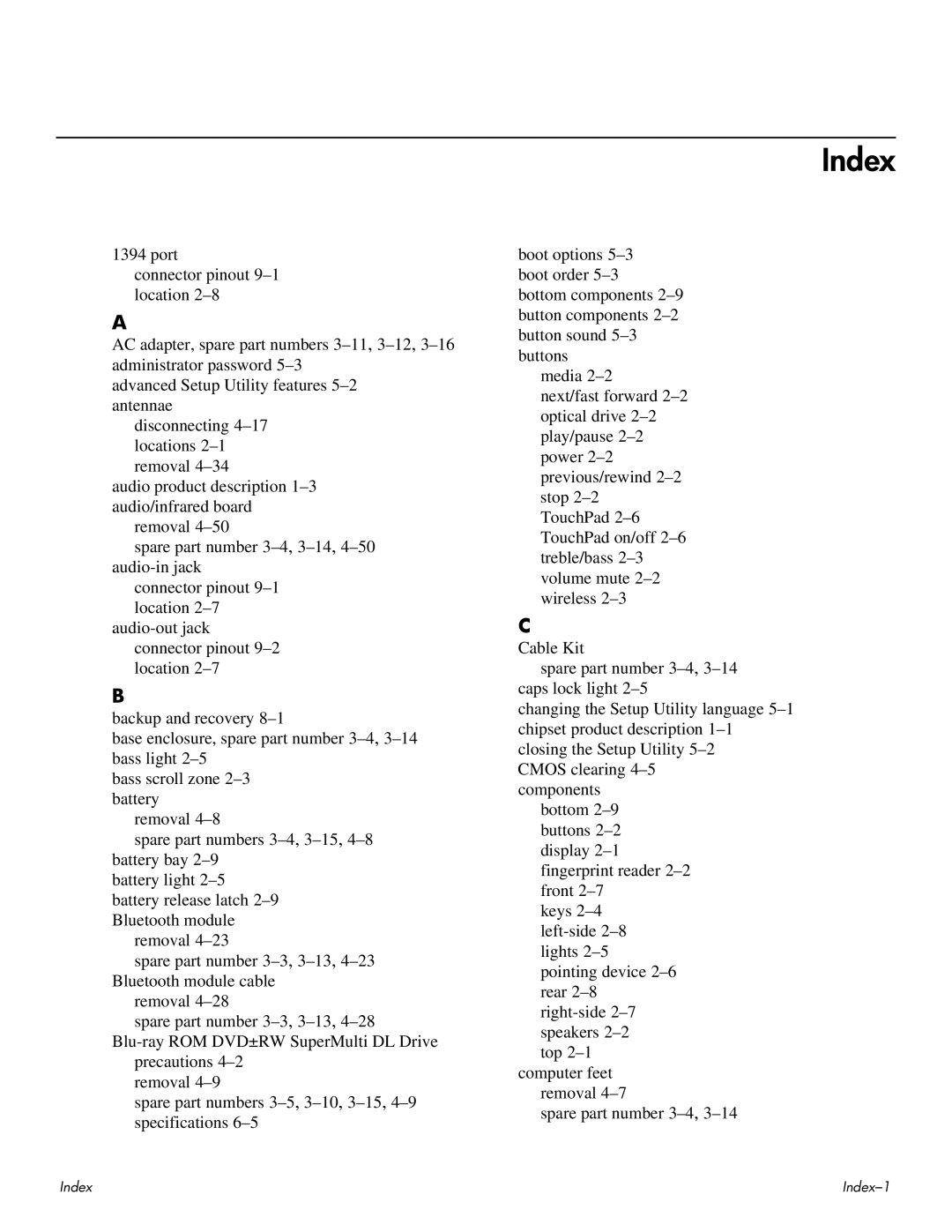 HP HDX 16 manual Index 