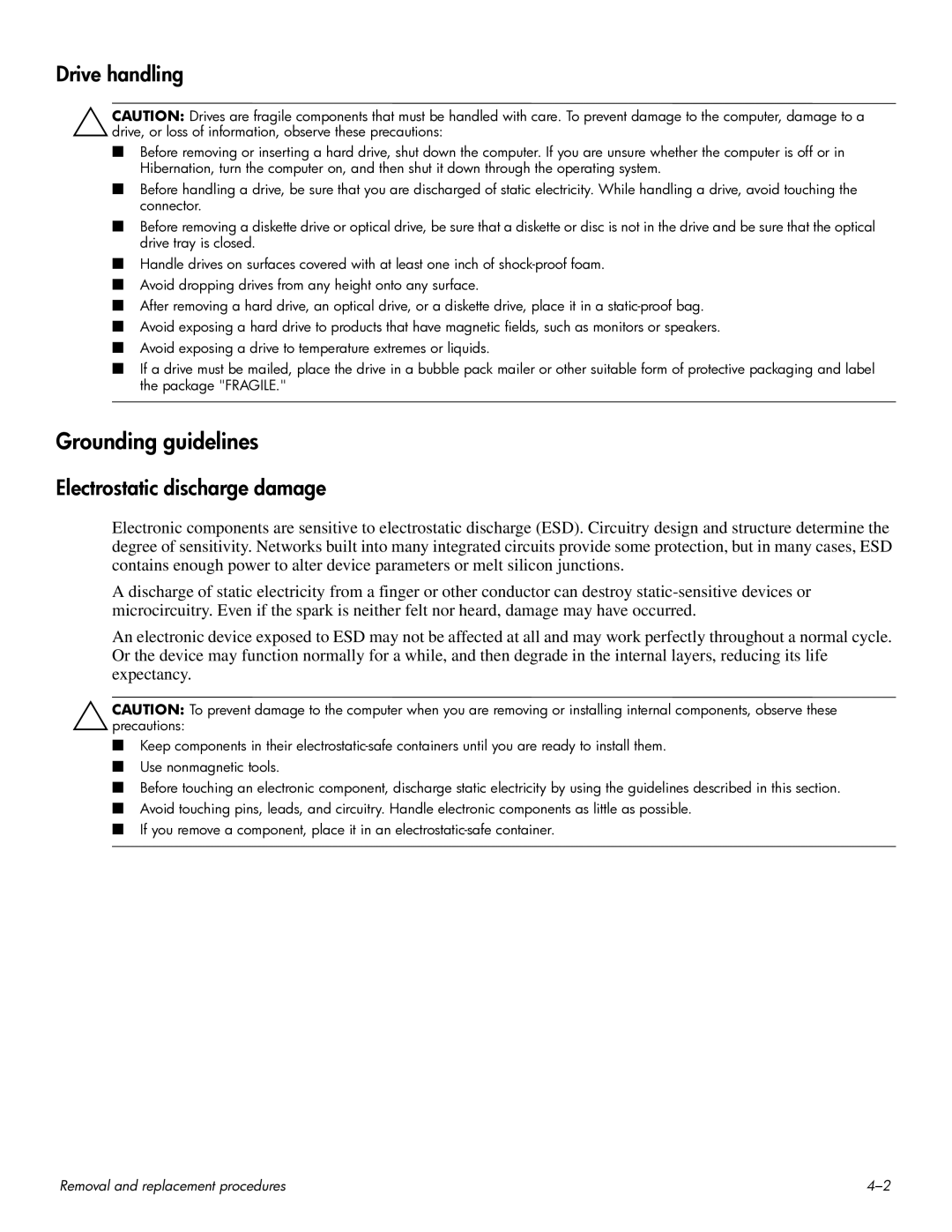 HP HDX 16 manual Grounding guidelines, Drive handling 