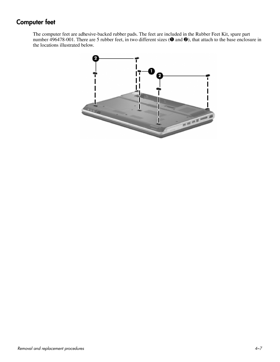 HP HDX 16 manual Computer feet 