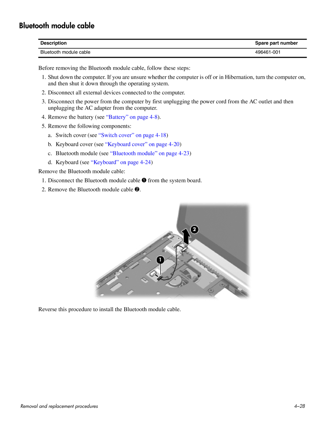 HP HDX 16 manual Bluetooth module cable 