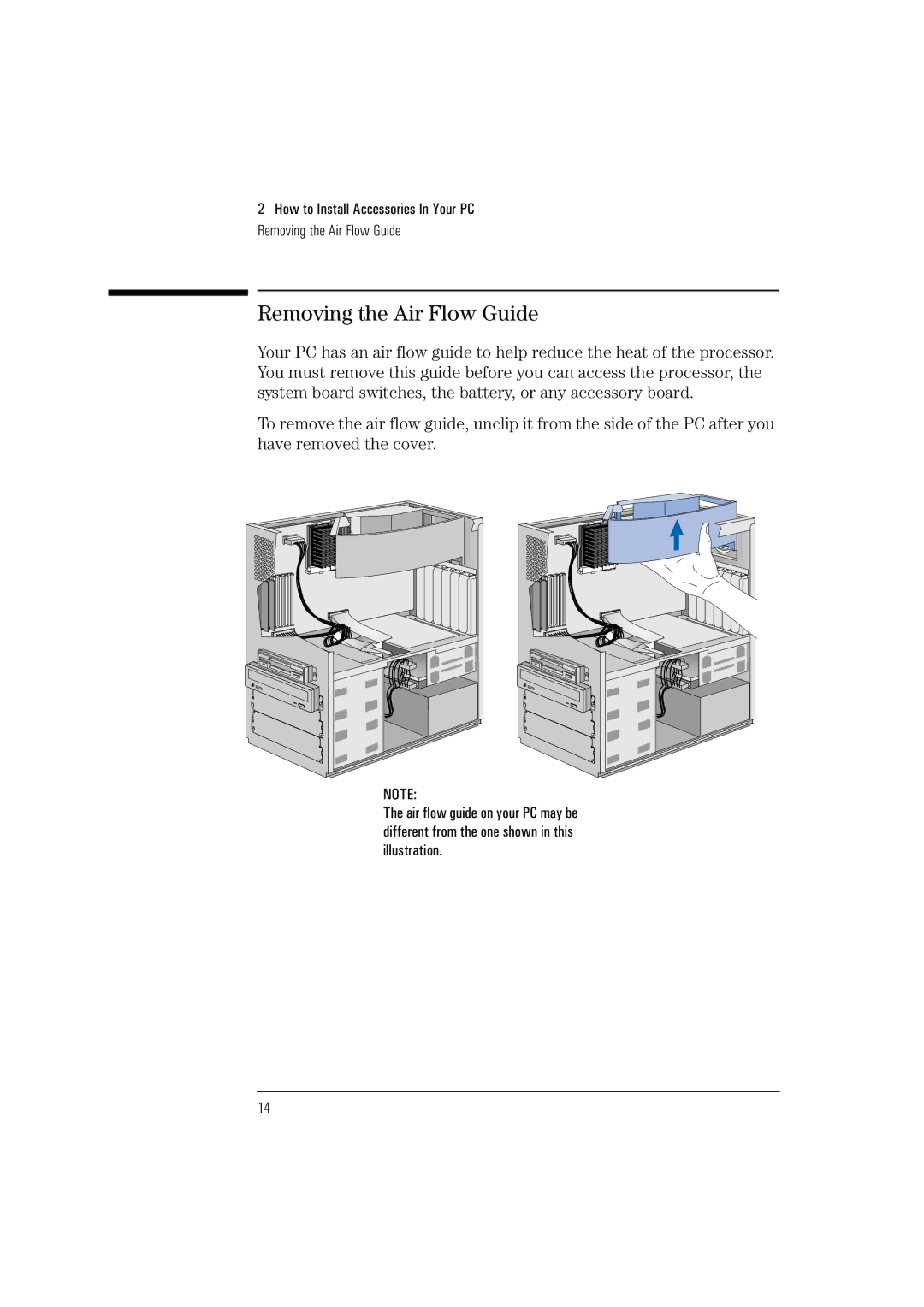 HP HEWLET VECTRA VA 6/XXX manual Removing the Air Flow Guide 