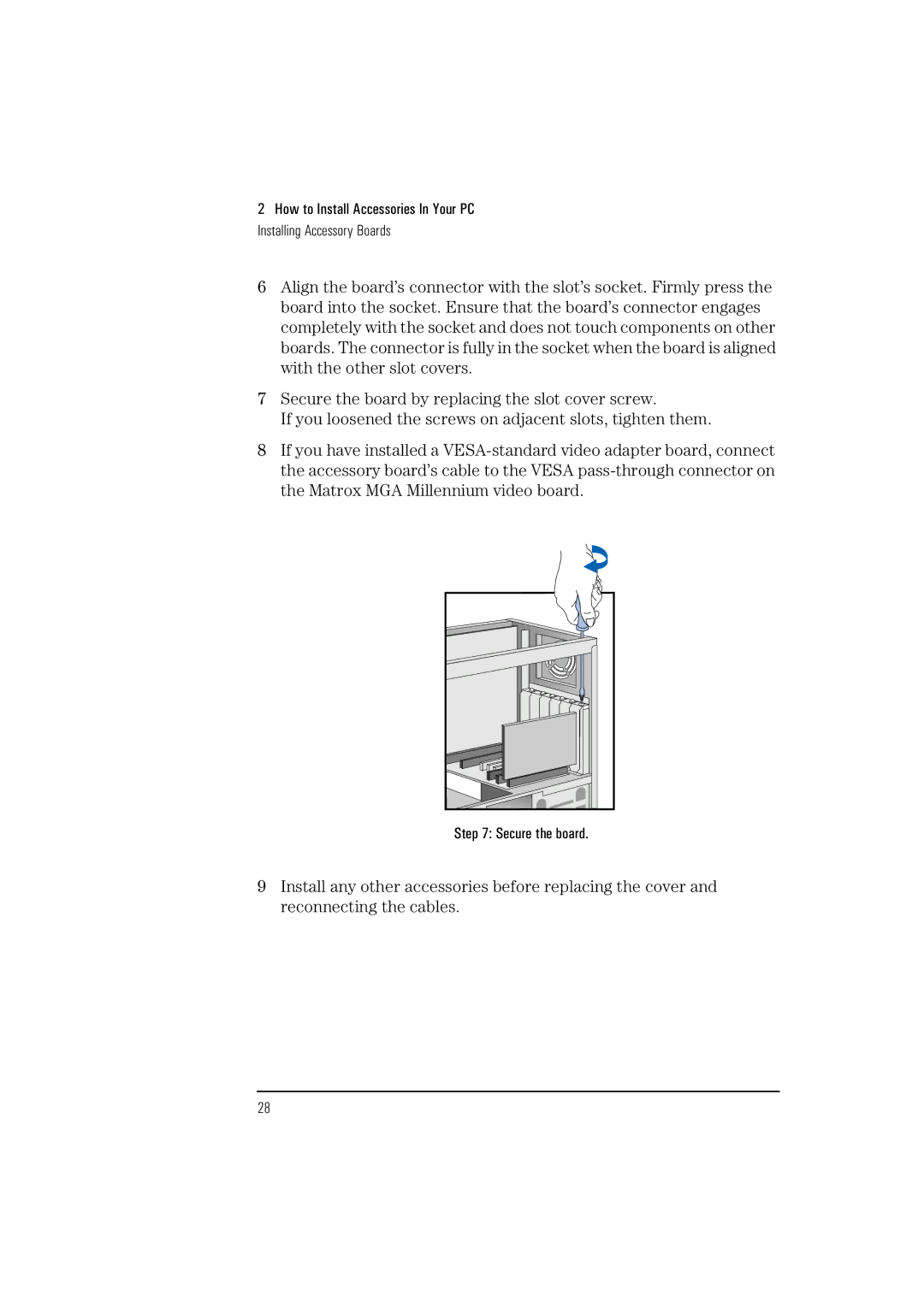 HP HEWLET VECTRA VA 6/XXX manual Secure the board 