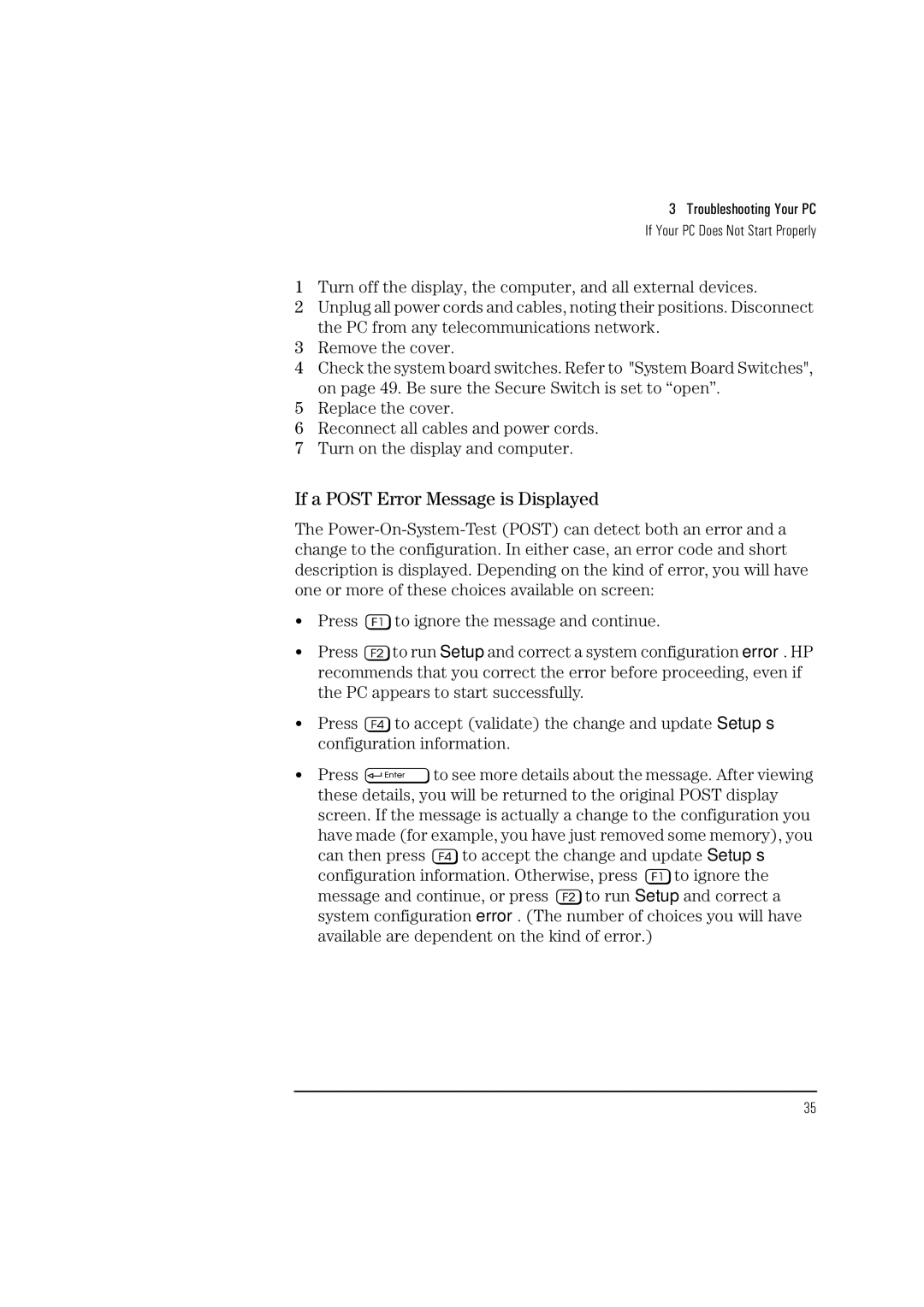 HP HEWLET VECTRA VA 6/XXX manual If a Post Error Message is Displayed 