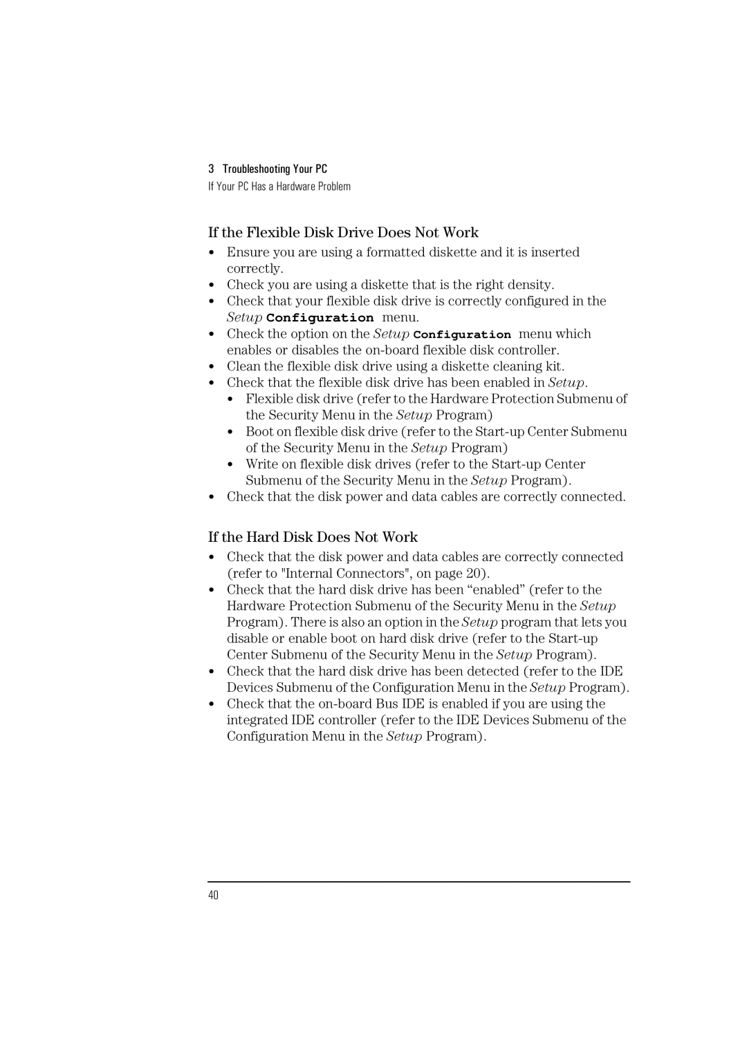 HP HEWLET VECTRA VA 6/XXX manual If the Flexible Disk Drive Does Not Work, If the Hard Disk Does Not Work 