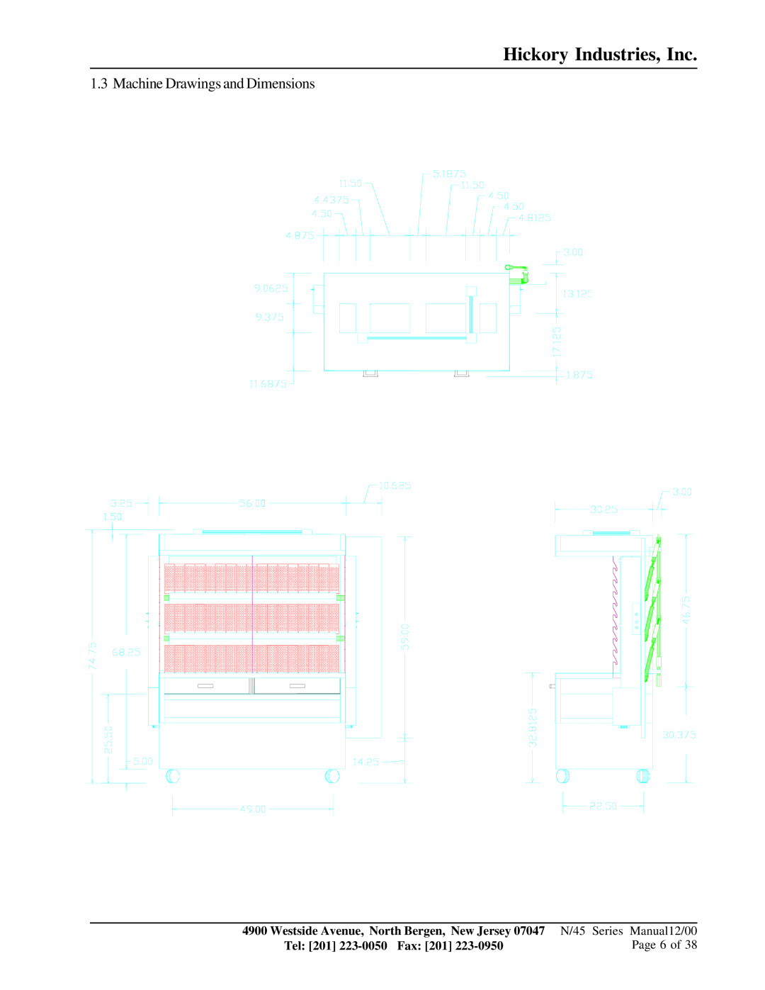 HP Hickory Rotis N/45WDG, Hickory Rotis 45WDG PLUS manual Machine Drawings and Dimensions 