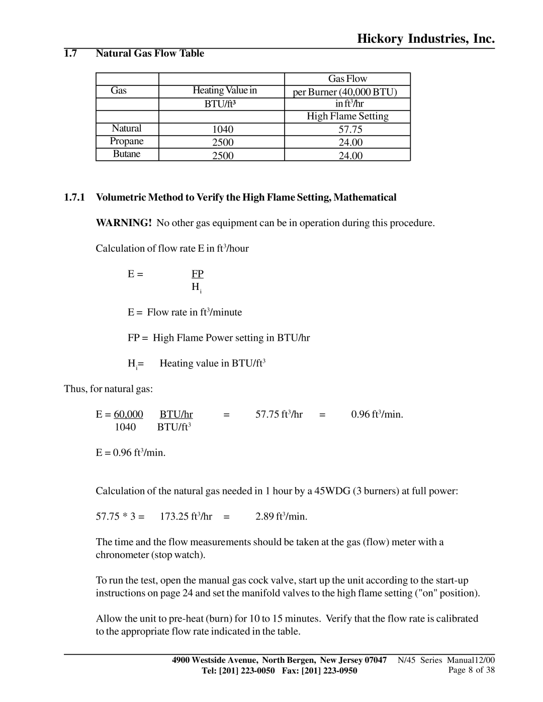 HP Hickory Rotis N/45WDG, Hickory Rotis 45WDG PLUS manual Natural Gas Flow Table 