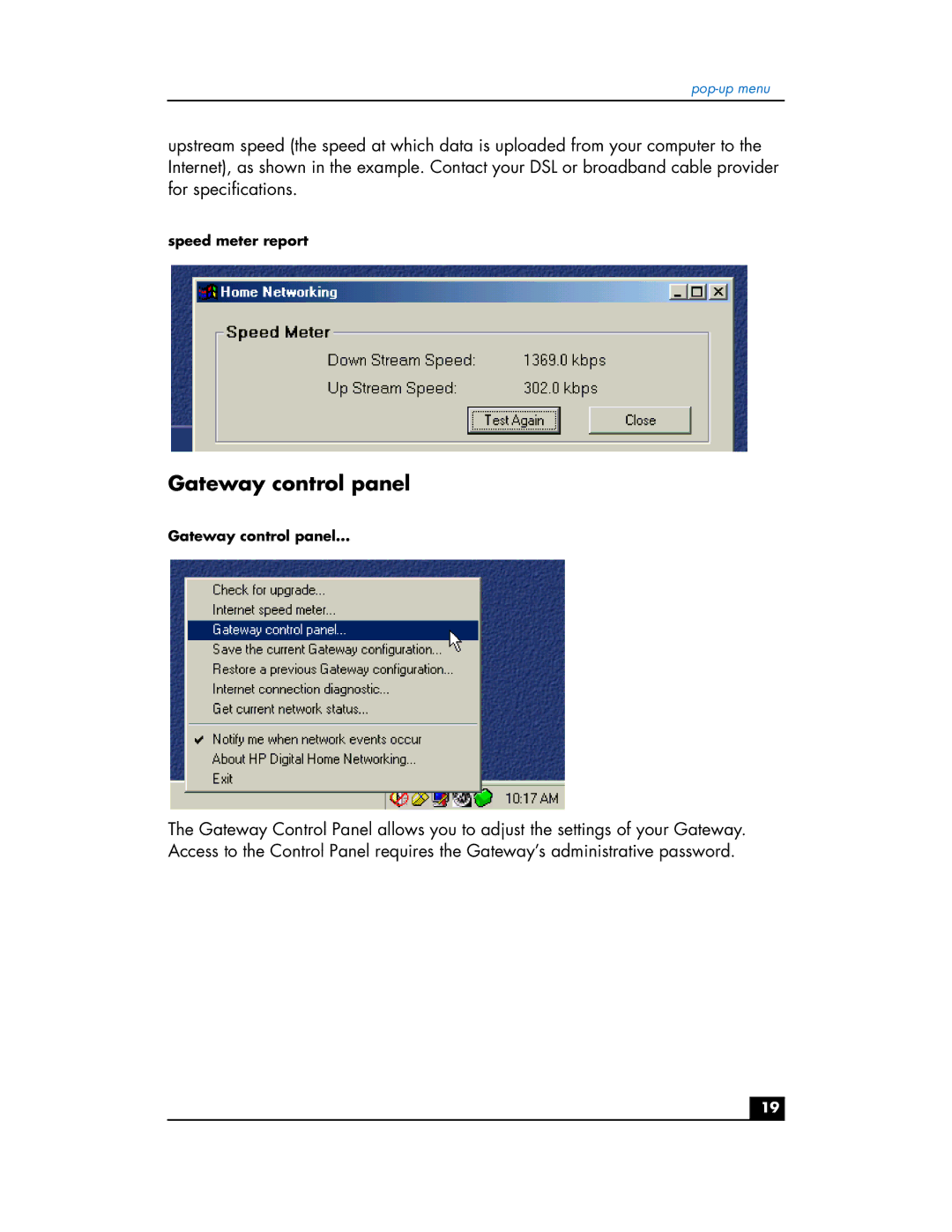 HP hn200e manual Gateway control panel 