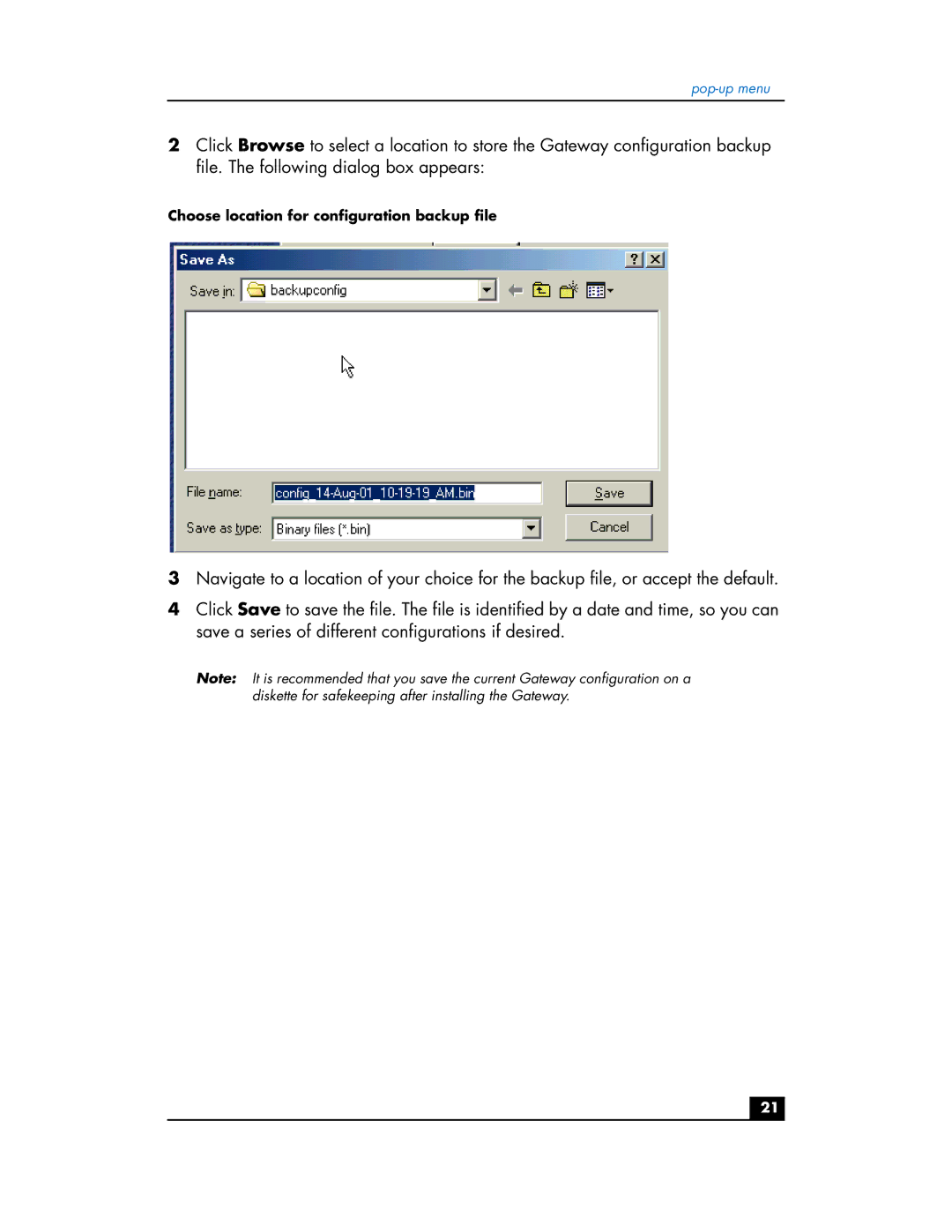 HP hn200e manual Choose location for configuration backup file 