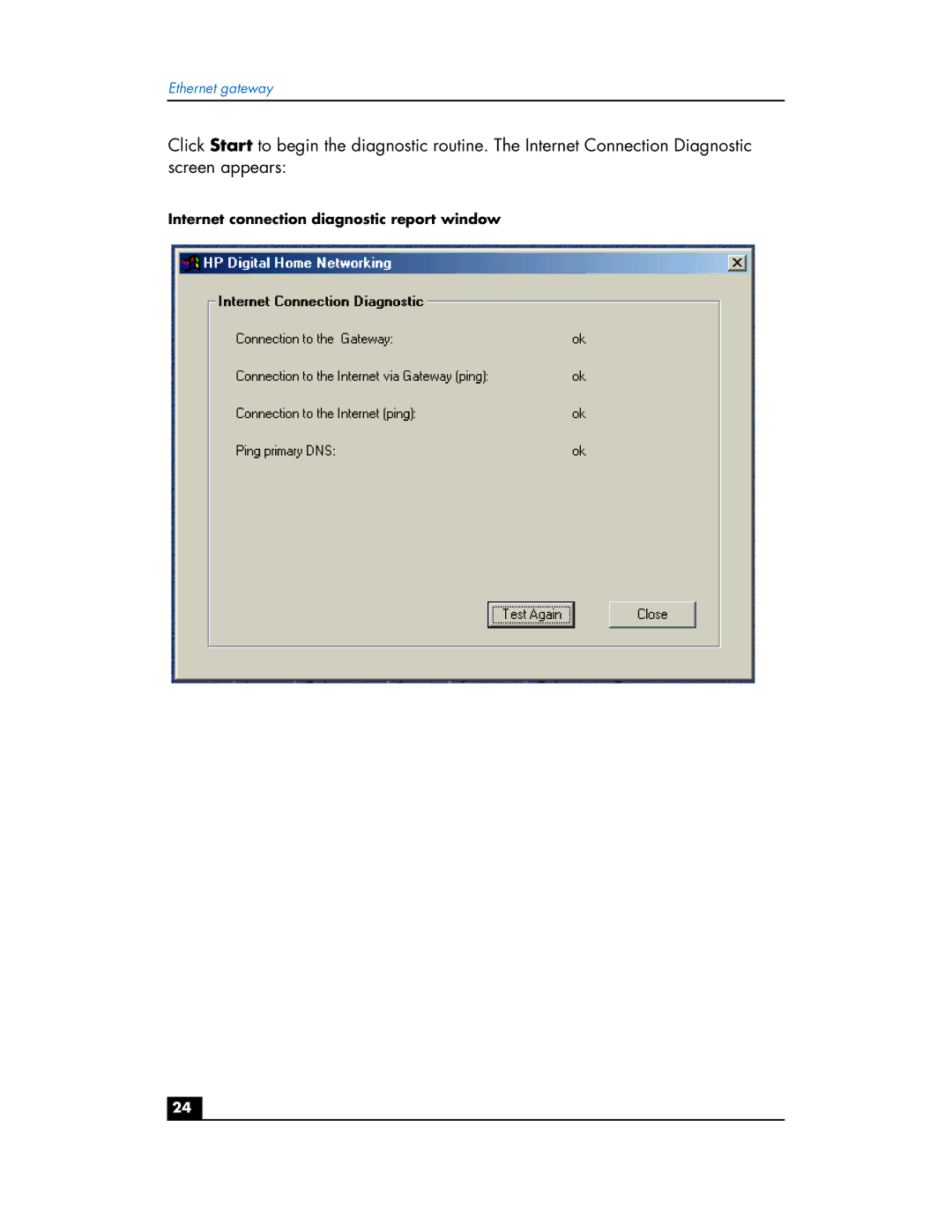 HP hn200e manual Internet connection diagnostic report window 