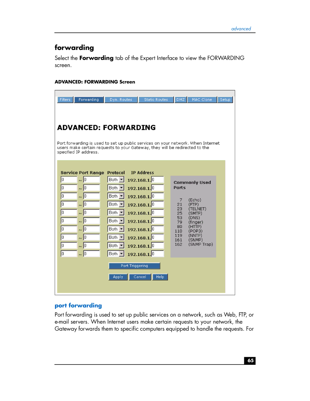 HP hn200e manual Forwarding, Port forwarding 