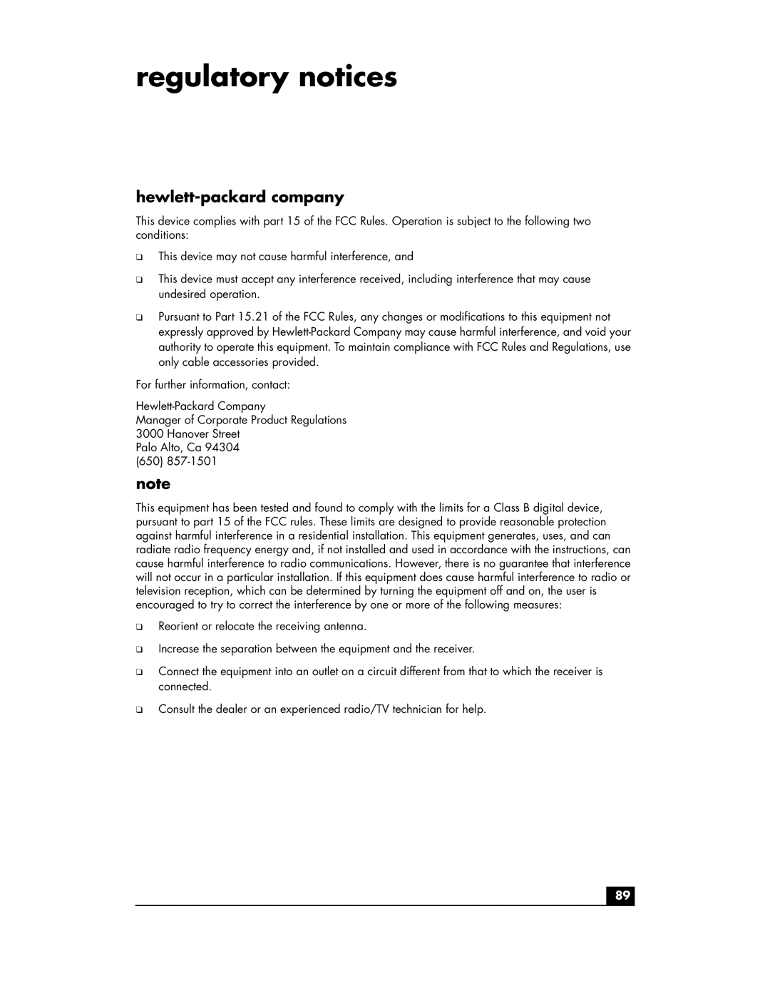 HP hn200e manual Regulatory notices, Hewlett-packard company 