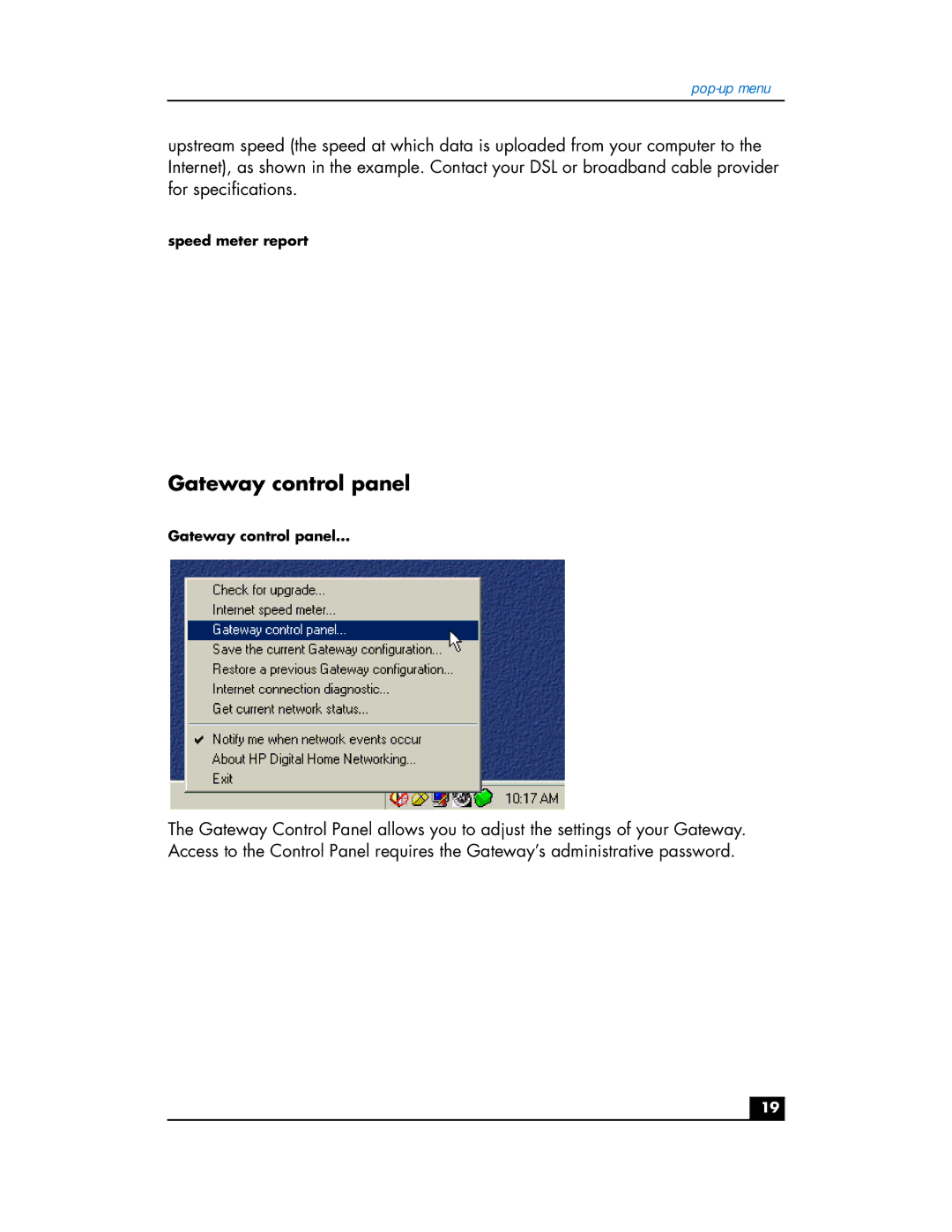 HP hn200w manual Gateway control panel 