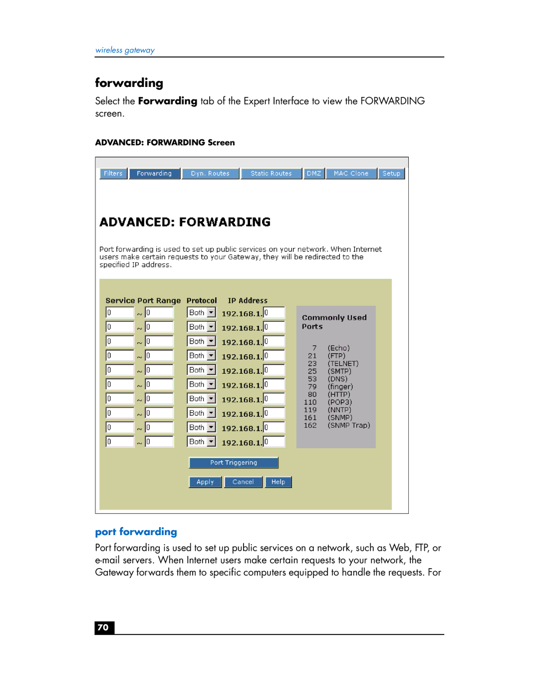 HP hn200w manual Forwarding, Port forwarding 