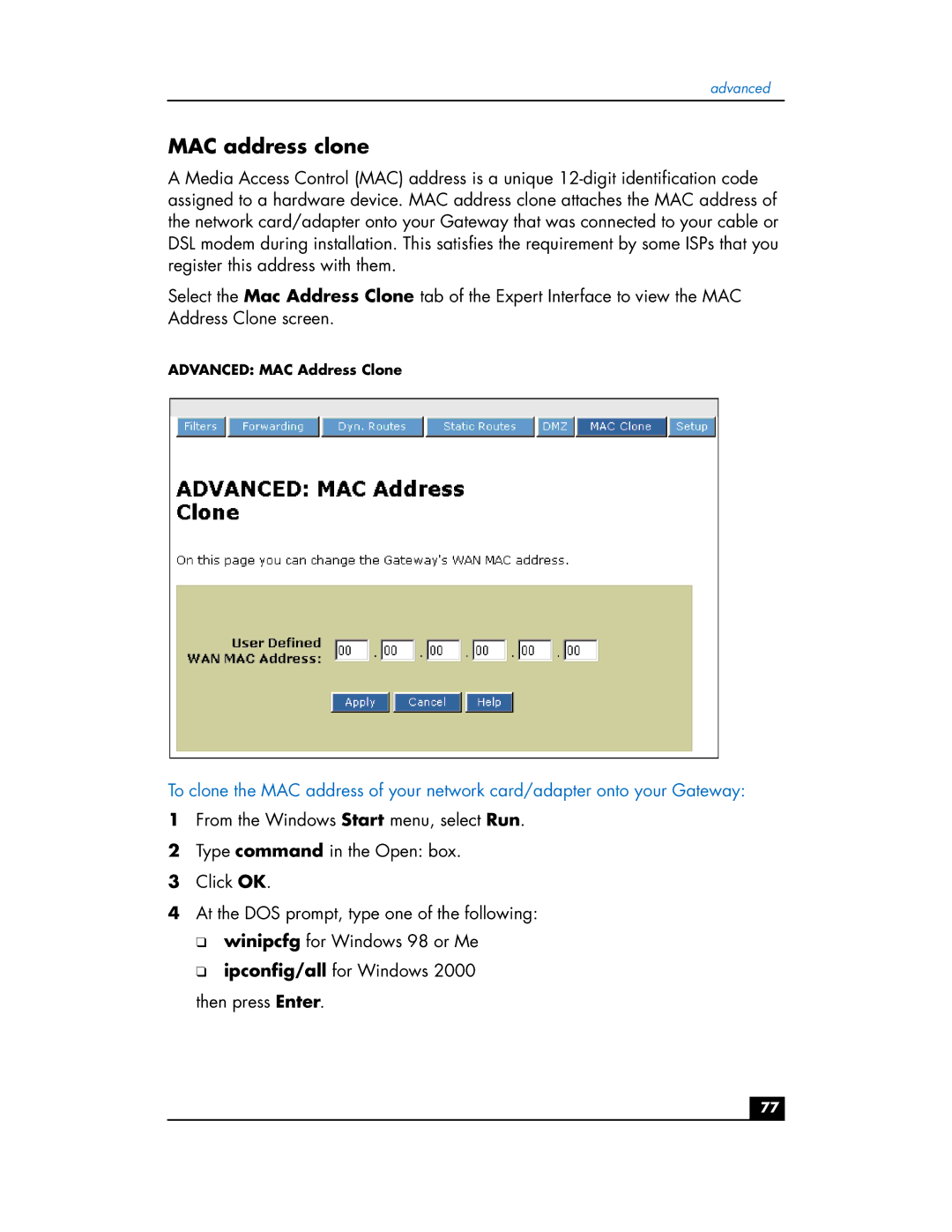 HP hn200w manual MAC address clone 