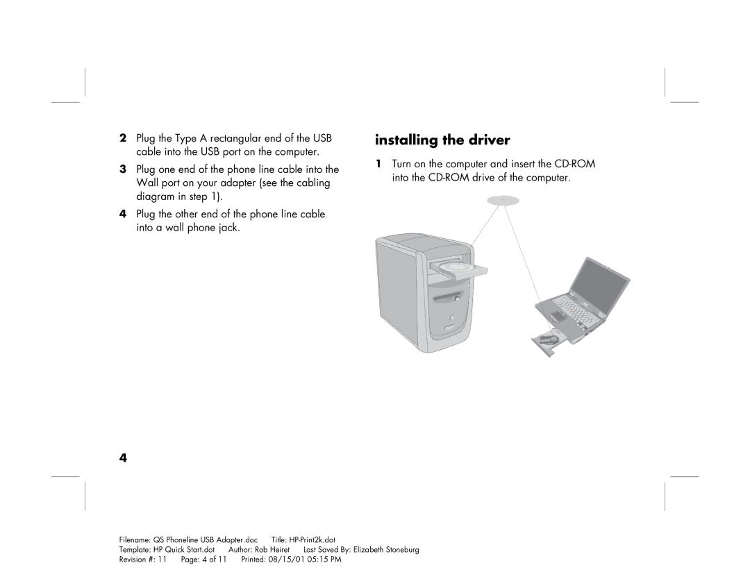 HP hn210p manual Installing the driver 