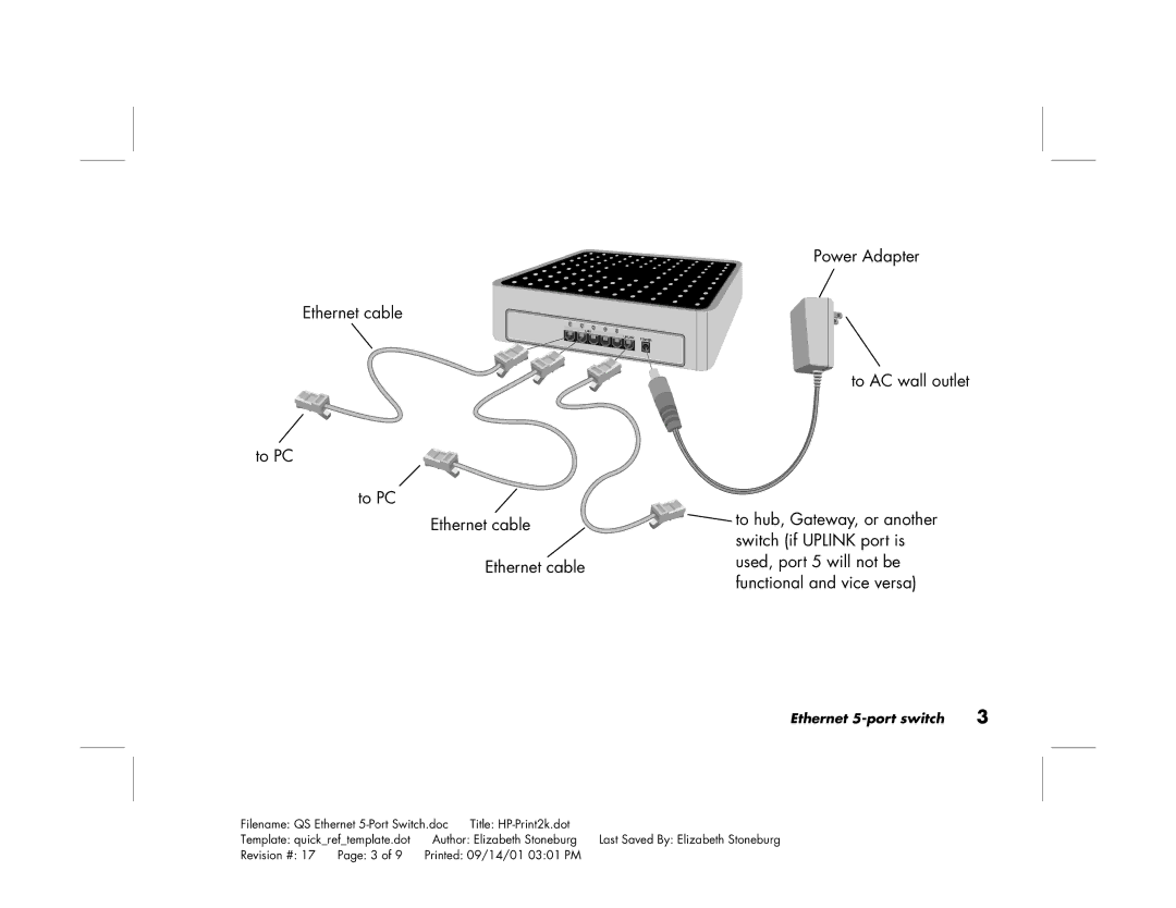 HP HN220E manual Ethernet cable 