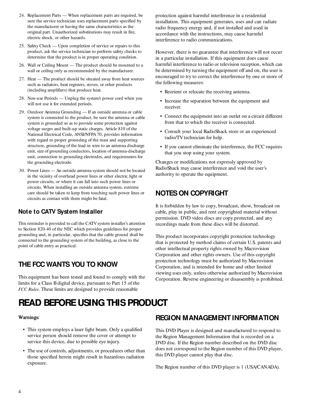 HP Home Theater Audio System manual Read Before Using this Product, FCC Wants YOU to Know 